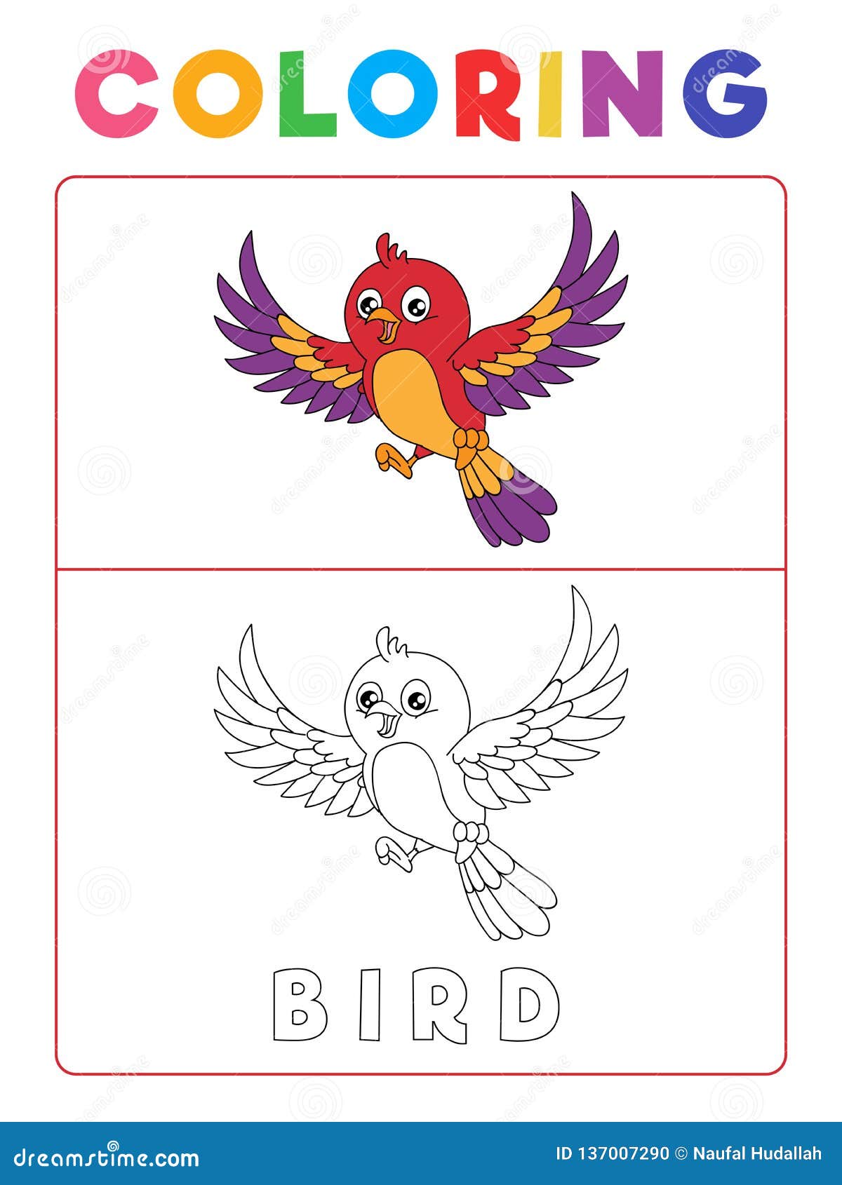 Download Funny Bird Coloring Book With Example Preschool Worksheet For Practicing Fine Colors Recognition Skill Vector Animal Cartoon Stock Illustration Illustration Of Wing Book 137007290