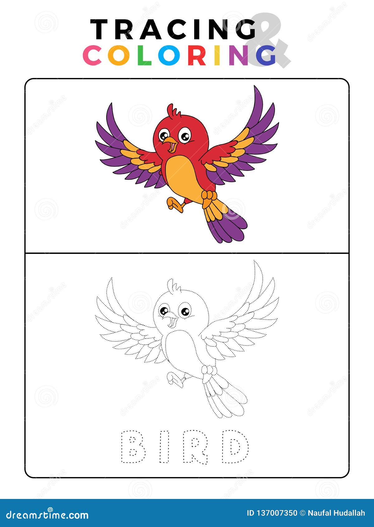 funny bird tracing and coloring book with example preschool worksheet for practicing fine motor and colors recognition skill stock illustration illustration of kindergarten cartoon 137007350
