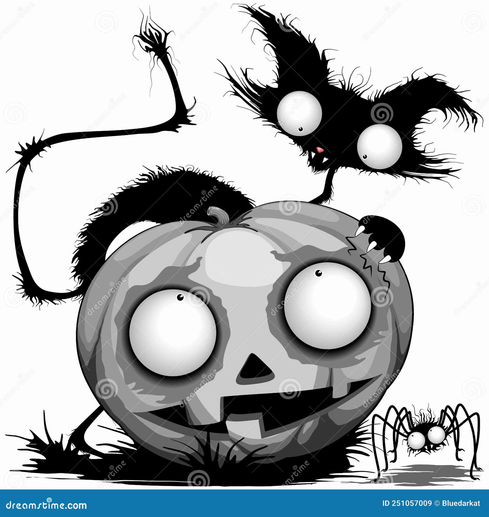 cat pumpkin and spider funny and spooky halloween cartoon characters  