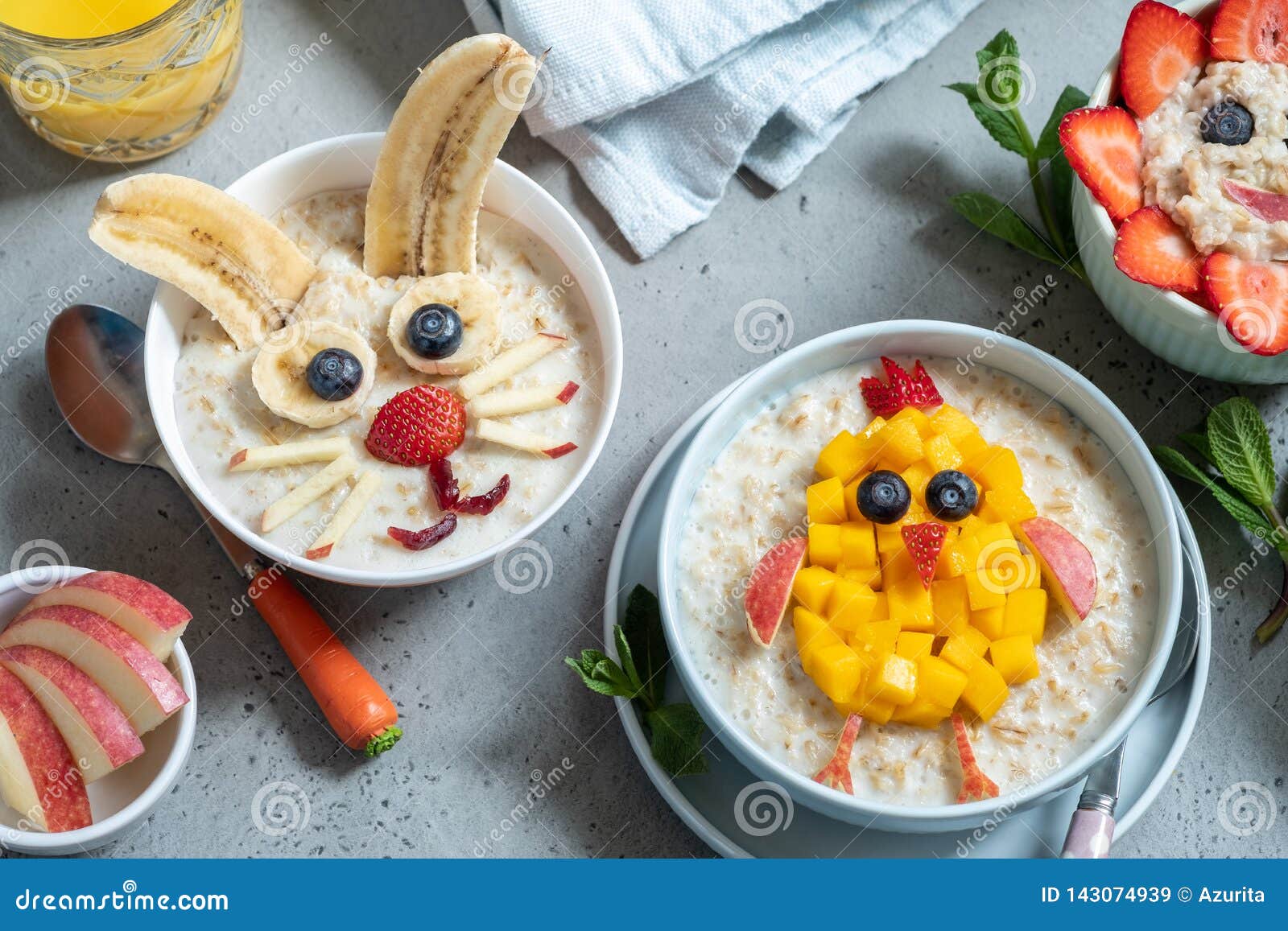 Funny Bowls with Oat Porridge for Easter Stock Image Image of funny