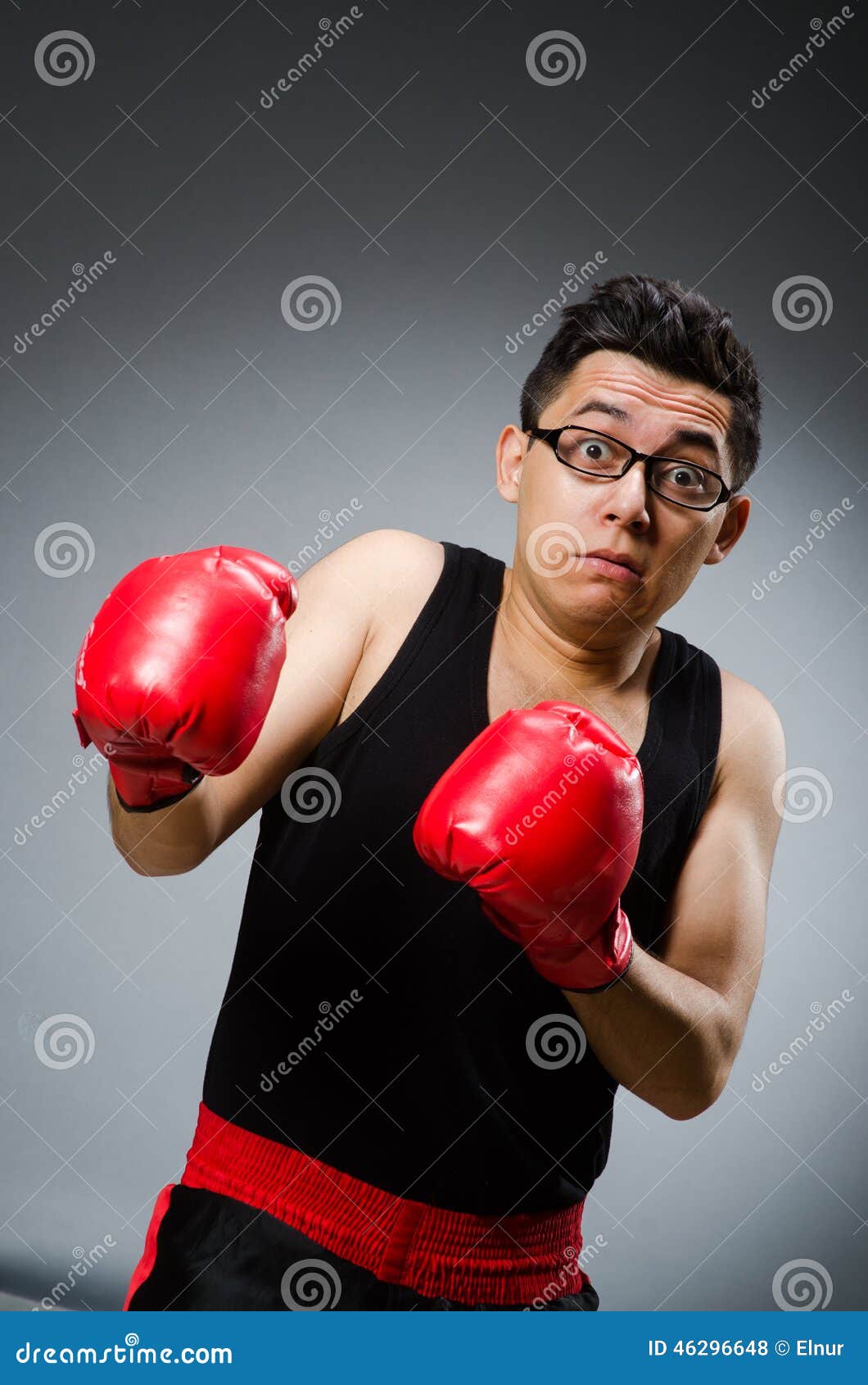 Funny Boxer with Red Gloves Against Stock Photo Image of fighting