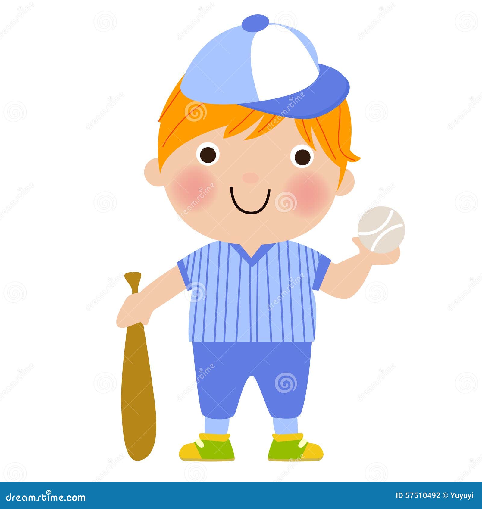 Funny Boy Baseball Player with Bat and Ball Stock Vector Illustration