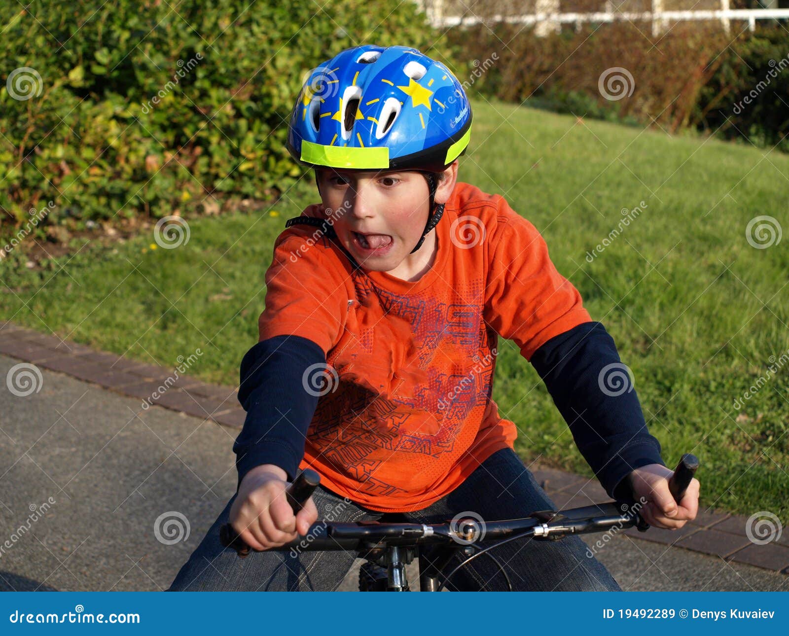 Funny Boy on the Bike with Helmet Stock Image Image of cyclist
