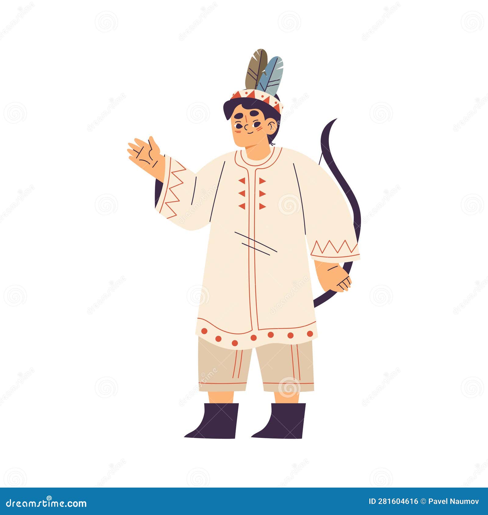 Funny Boy with Bow Playing Indian Dressed in Injun Costume with Feather ...