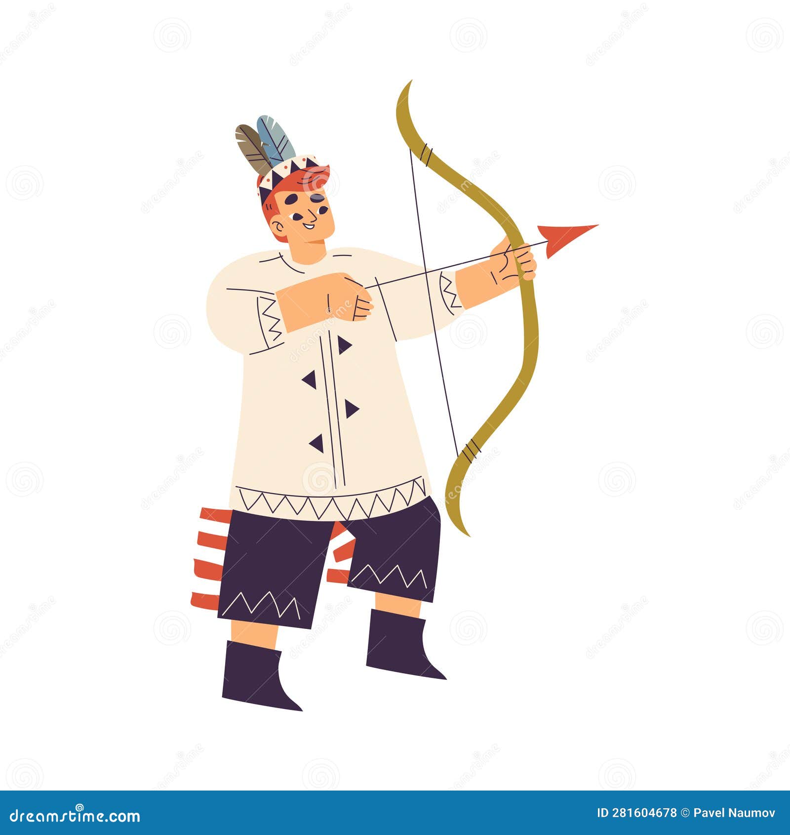 Funny Boy with Bow Playing Indian Dressed in Injun Costume with Feather ...