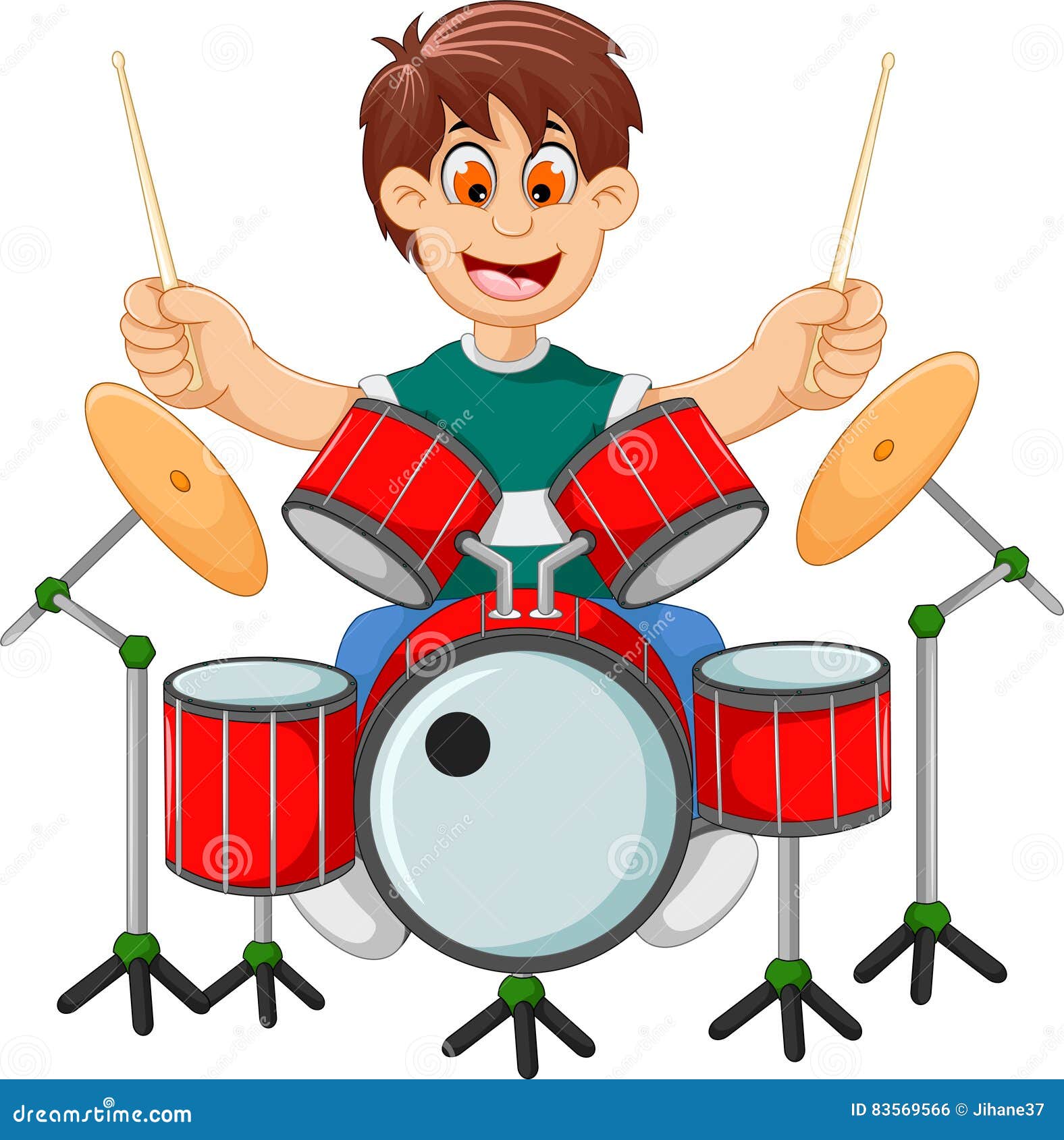 Funny Boy Cartoon Playing Drum Stock Illustration Illustration of