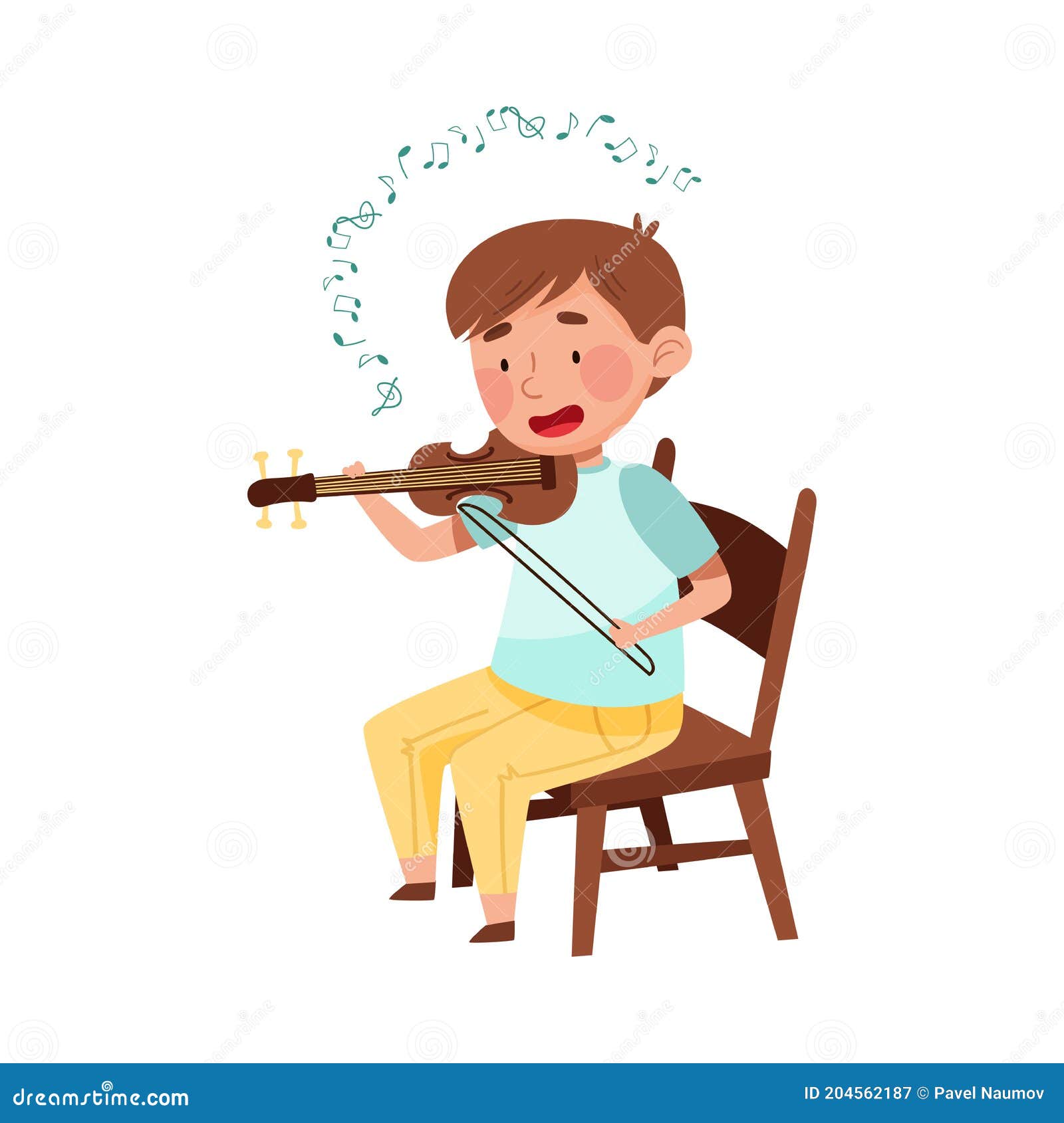 Funny Boy Character Sitting on Chair and Playing Violin at Music Lesson  Vector Illustration Stock Vector - Illustration of hobby, composing:  204562187