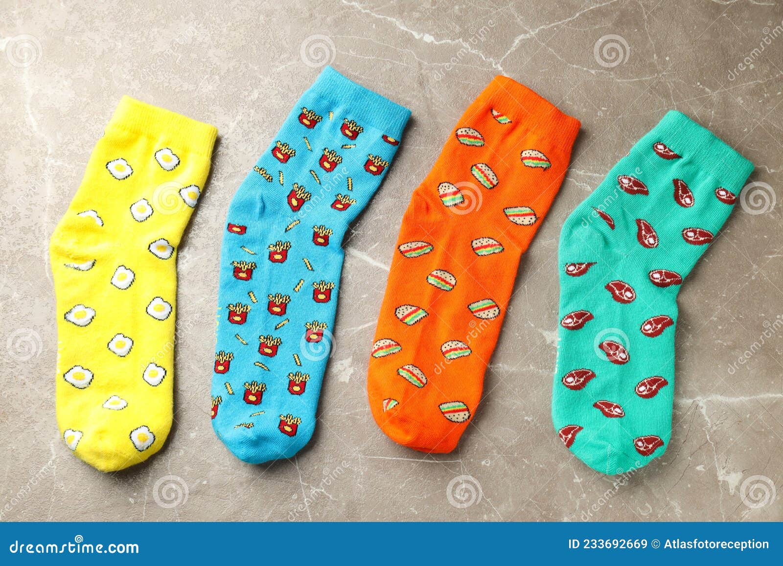 Funny Bright Socks on Gray Textured Background Stock Image - Image of ...