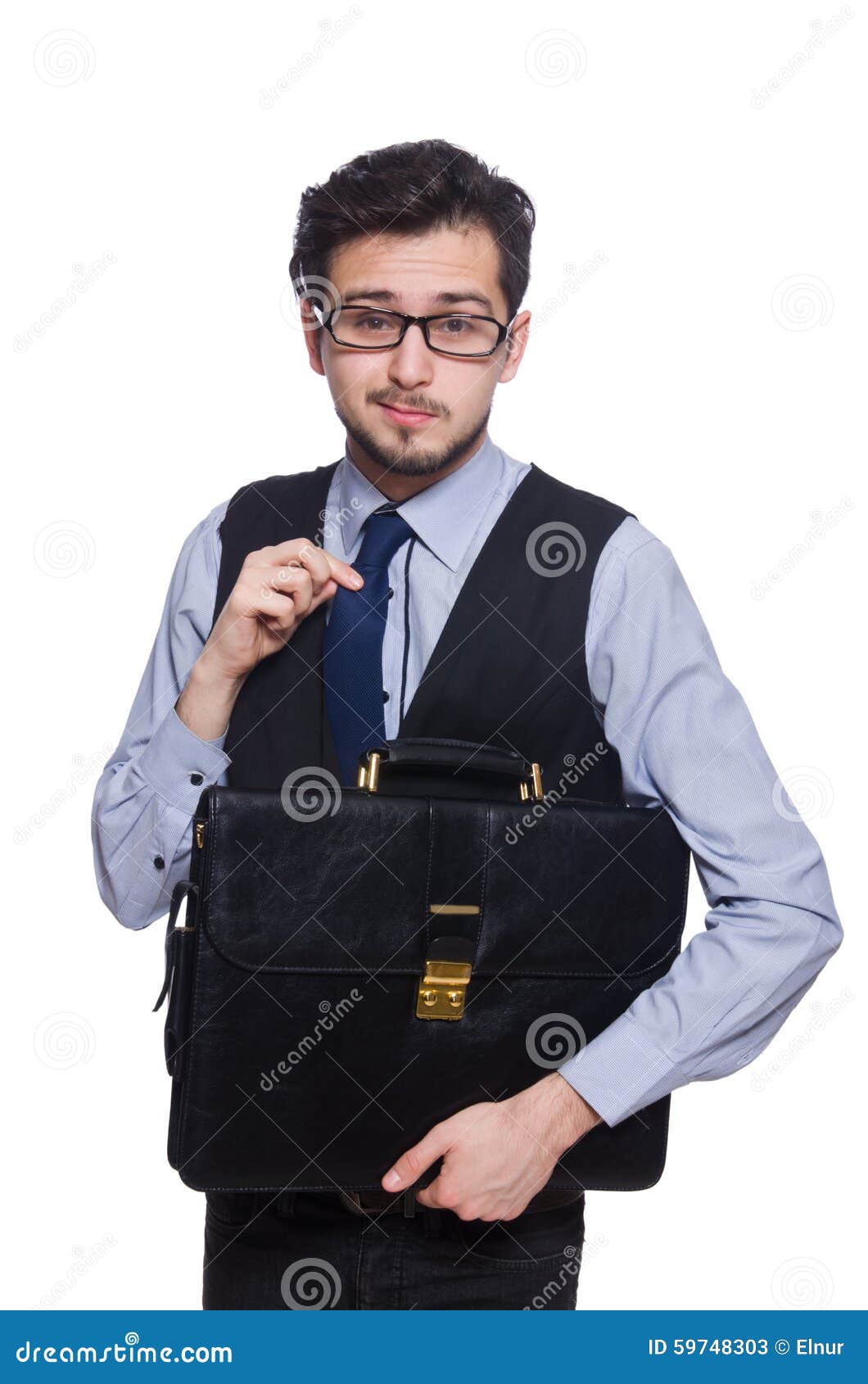 Funny Businessman with Briefcase Isolated on White Stock Image Image