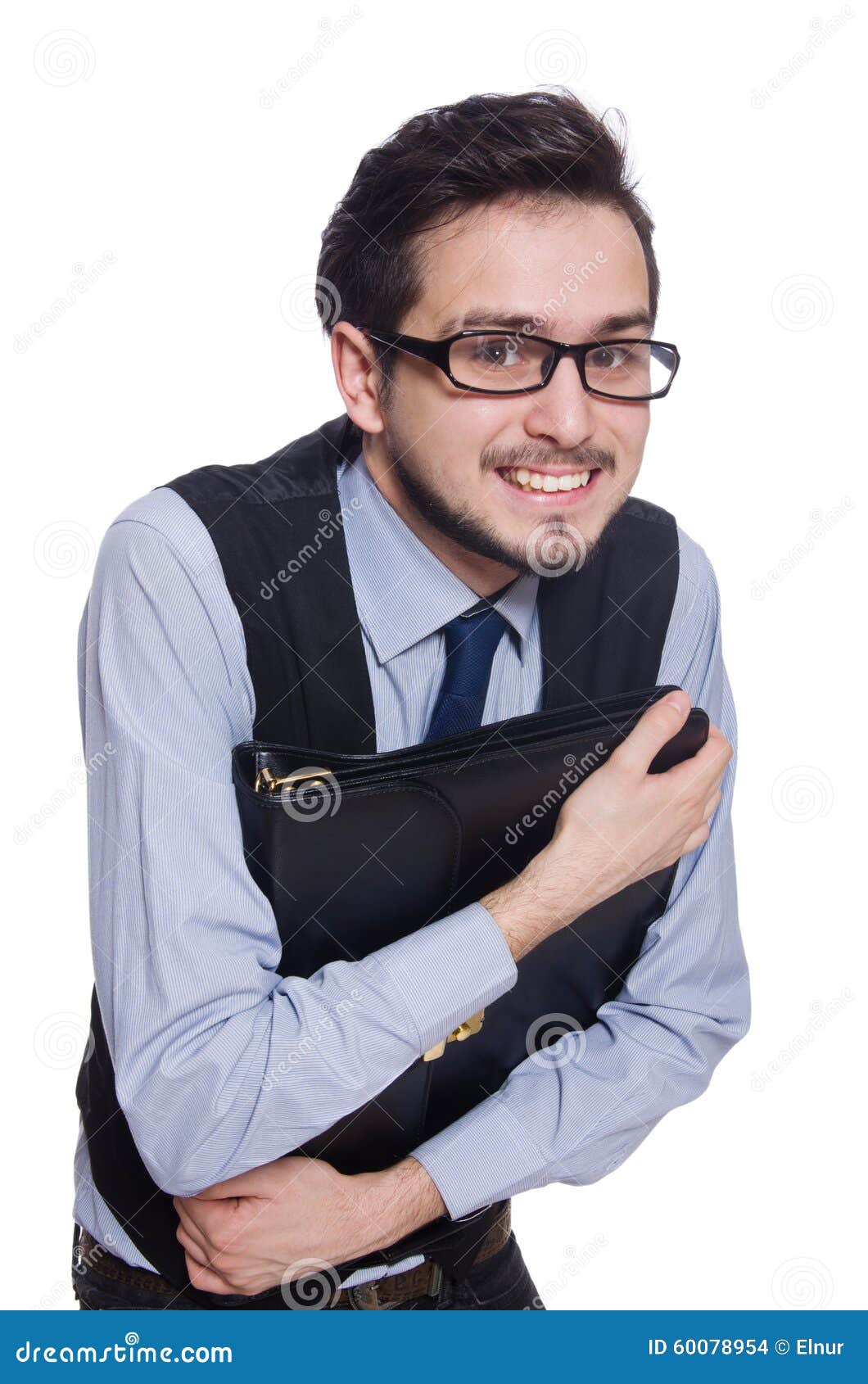 Funny Businessman with Briefcase Isolated on White Stock Photo Image