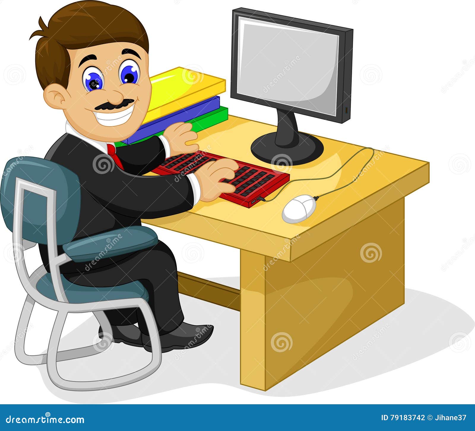 funny businessman cartoon working his office desk illustration 79183742