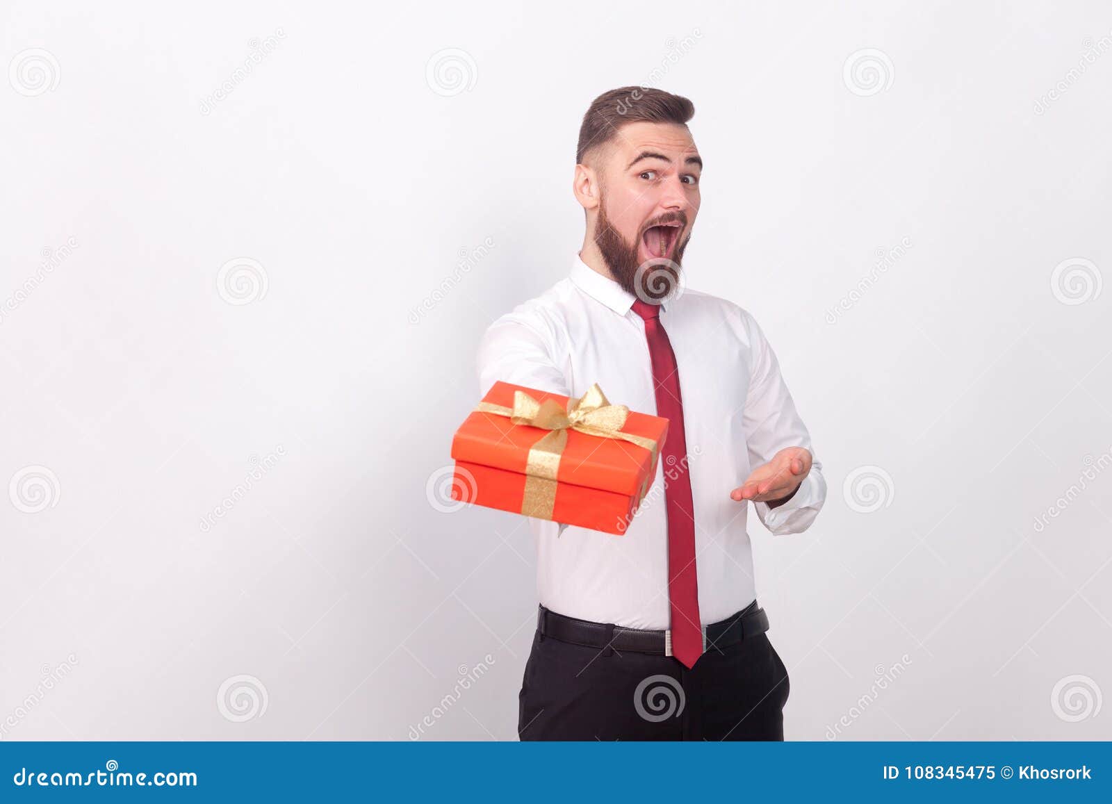 Funny Businessman Present Gift Box For You Stock Image - Image of ...