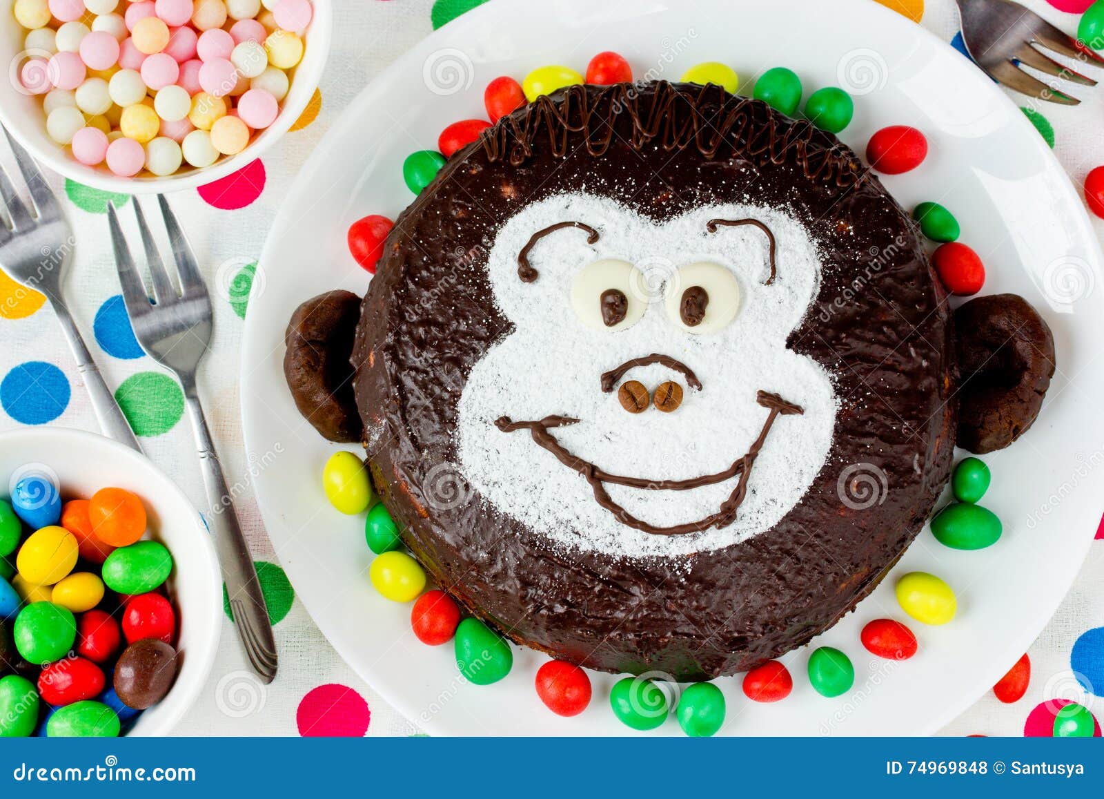 Funny Cake in the Form of Monkey Face for Kids Stock Photo - Image ...