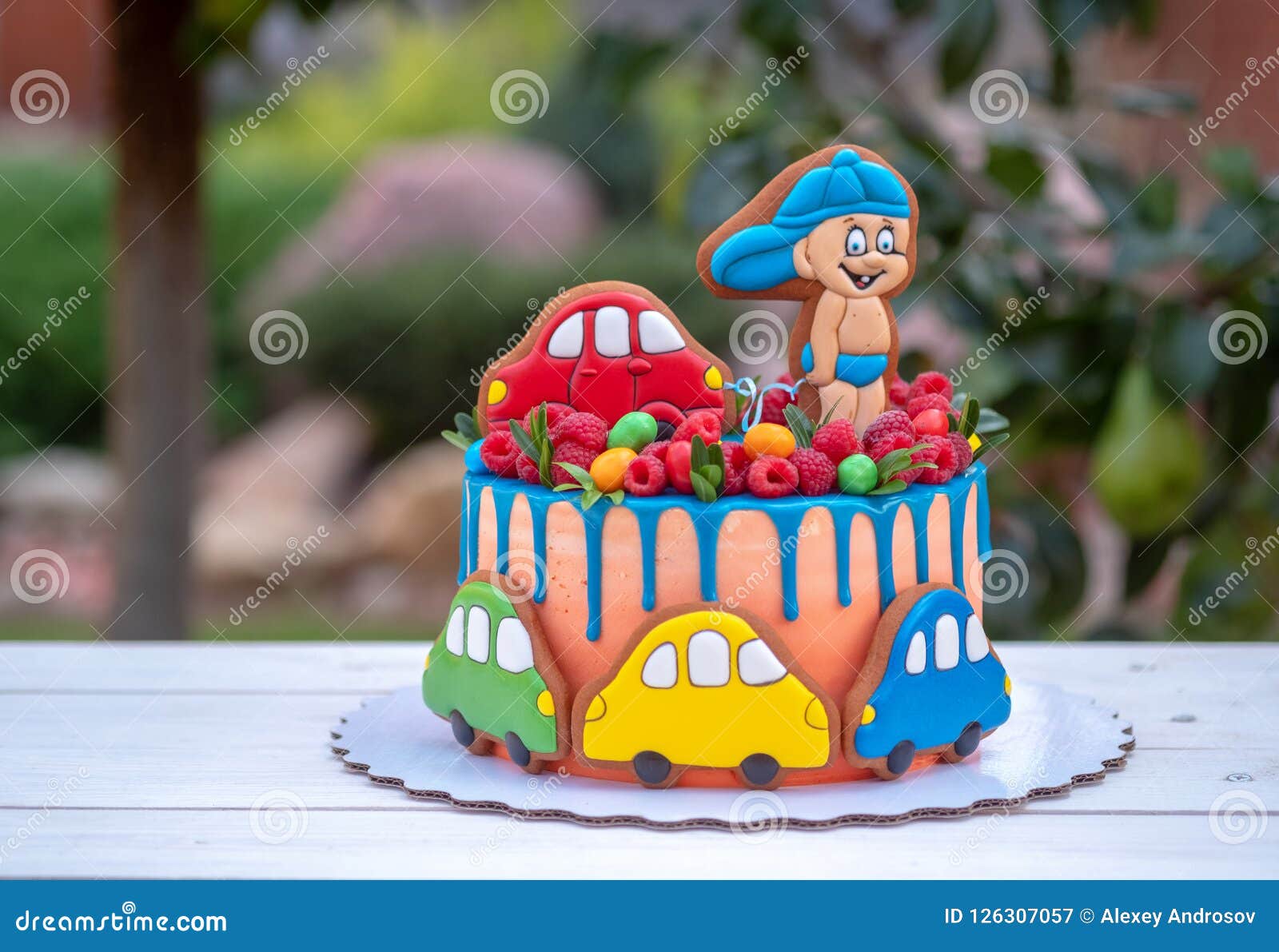 Funny Cake for Kids with Colorful Toy Cars Stock Image - Image of ...
