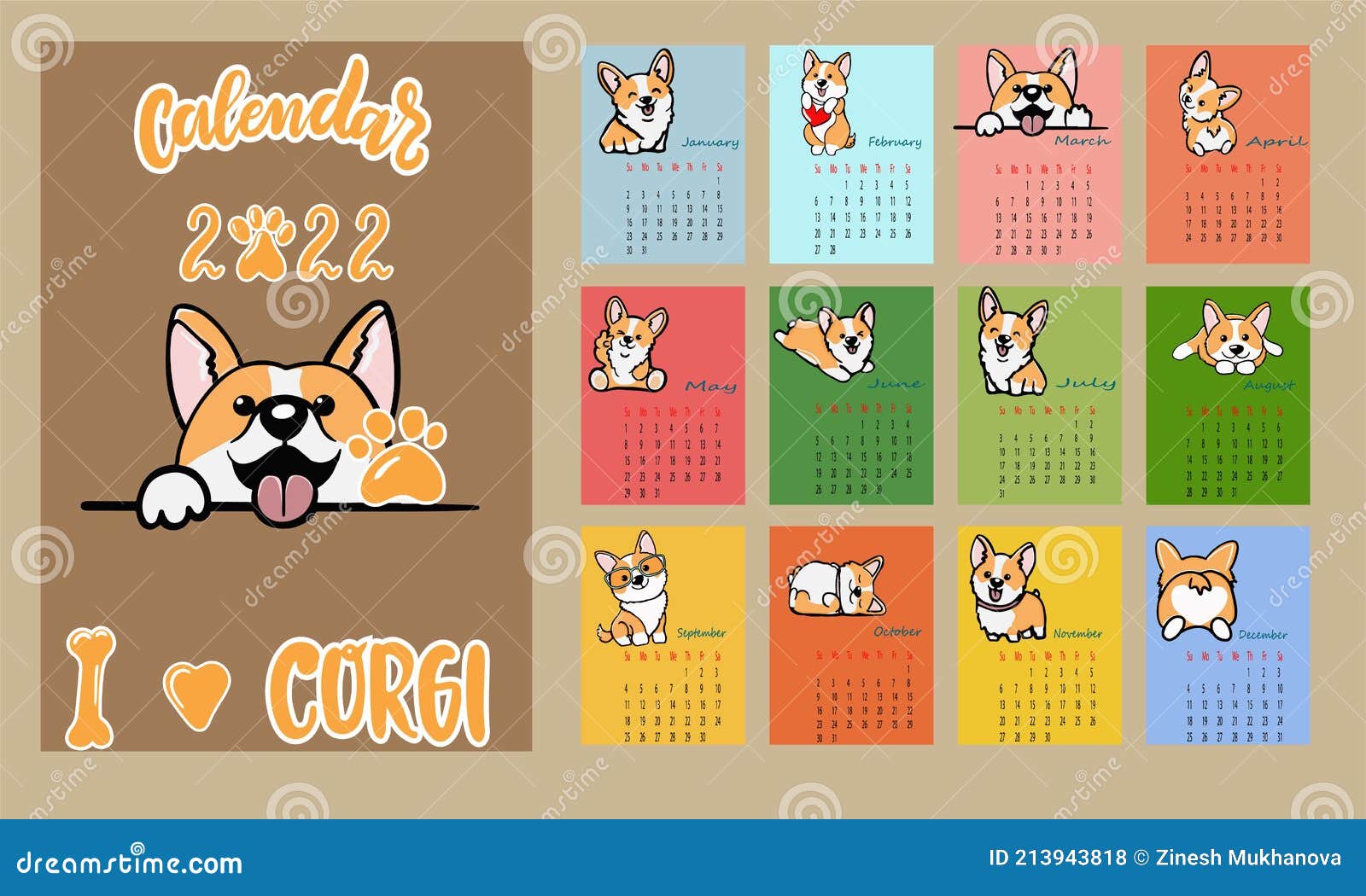 Corgi Calendar 2022 Funny Calendar 2022 With Welsh Corgi Dogs Funny Cute Corgi Dogs. Vector  Stock Flat Illustration. Stock Vector - Illustration Of Vector, Zodiac:  213943818