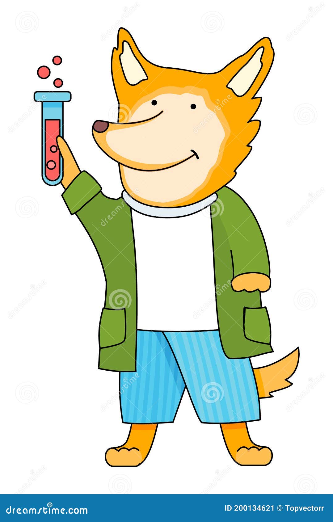 Funny Cartoon Animal Student. a Smart Fox Schoolboy with Test Tube in Hands  in Chemistry Class Stock Vector - Illustration of elementary, back:  200134621