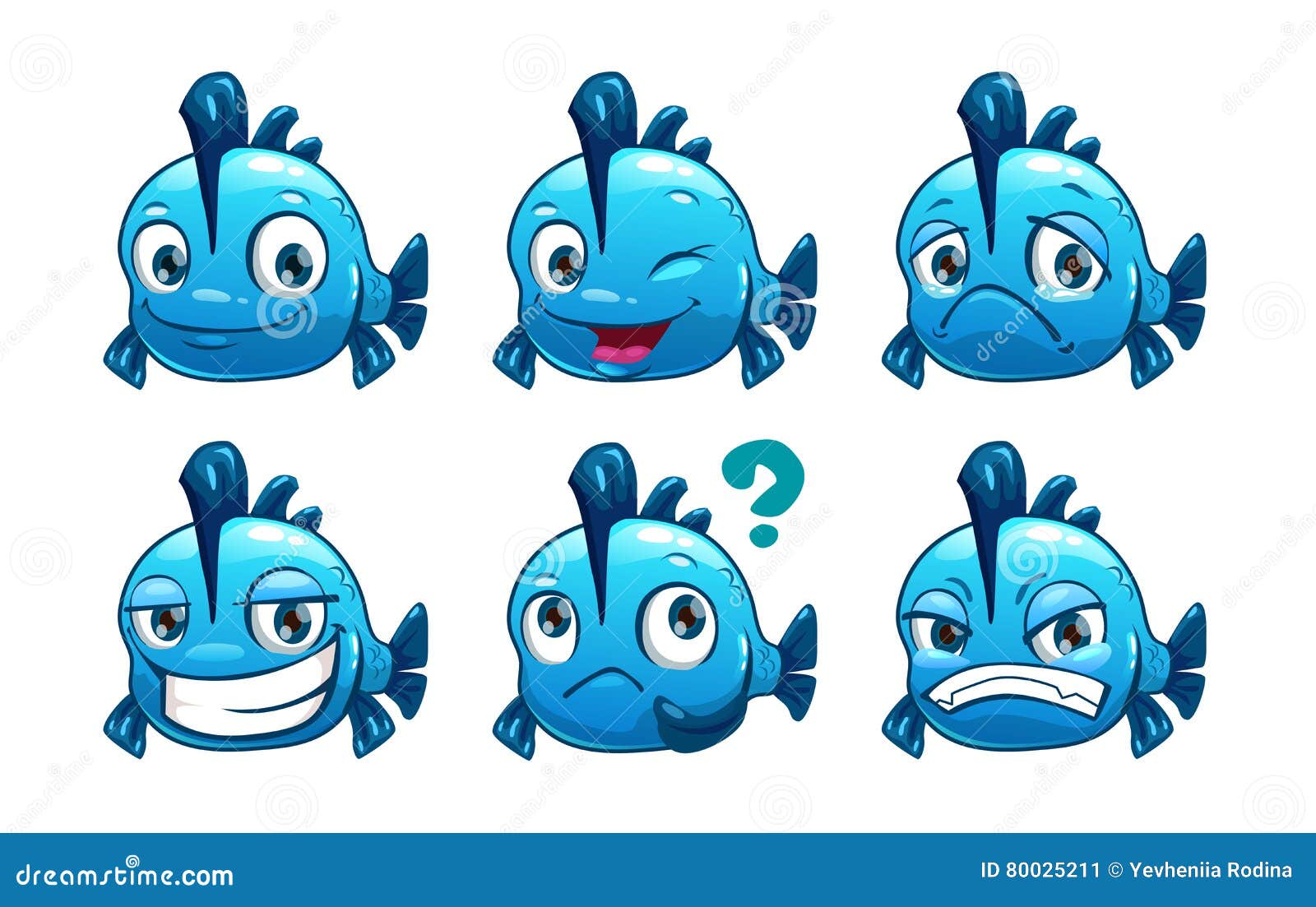 Funny cartoon blue fish stock vector. Illustration of cute - 80025211
