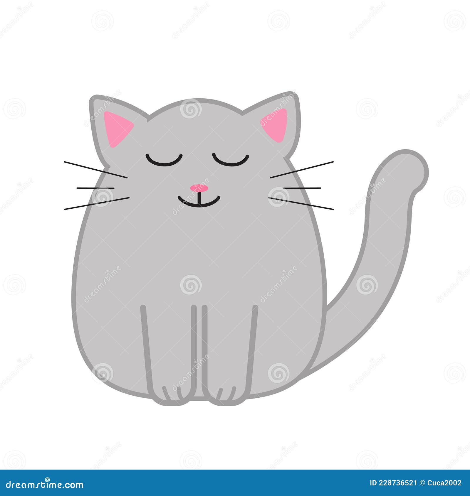 Funny Cartoon Cat, Cute Vector Illustration in Flat Style. Gray Cat with  Closed Eyes. Smiling Fat Kitten Stock Vector - Illustration of outline,  smile: 228736521