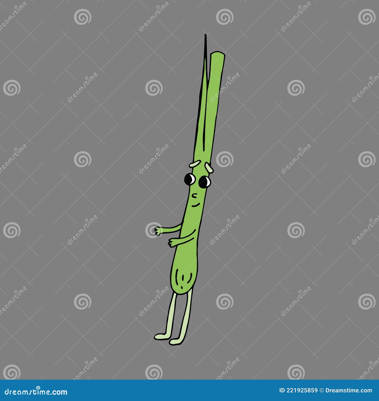 Funny Cartoon Character Green Chives. Vegetables and Fruits. Vector ...