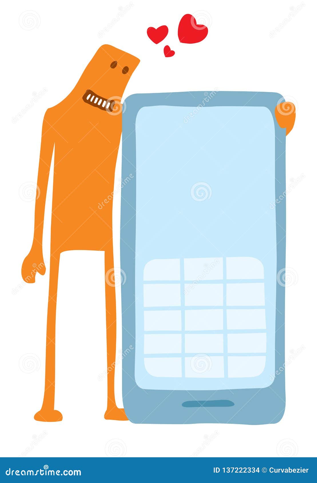 Funny Cartoon Character in Love with Cell Phone Stock Vector