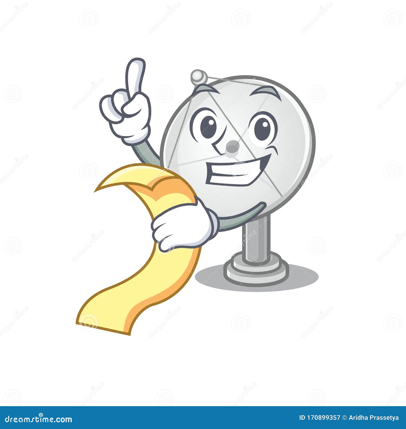 A Funny Cartoon Character of Satellite Dish with a Menu Stock Vector