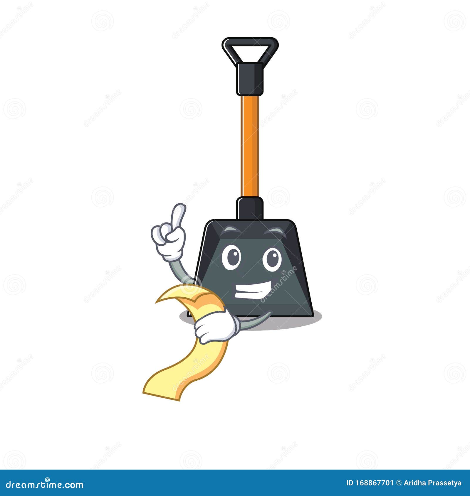 Download A Funny Cartoon Character Of Snow Shovel With A Menu Stock ...
