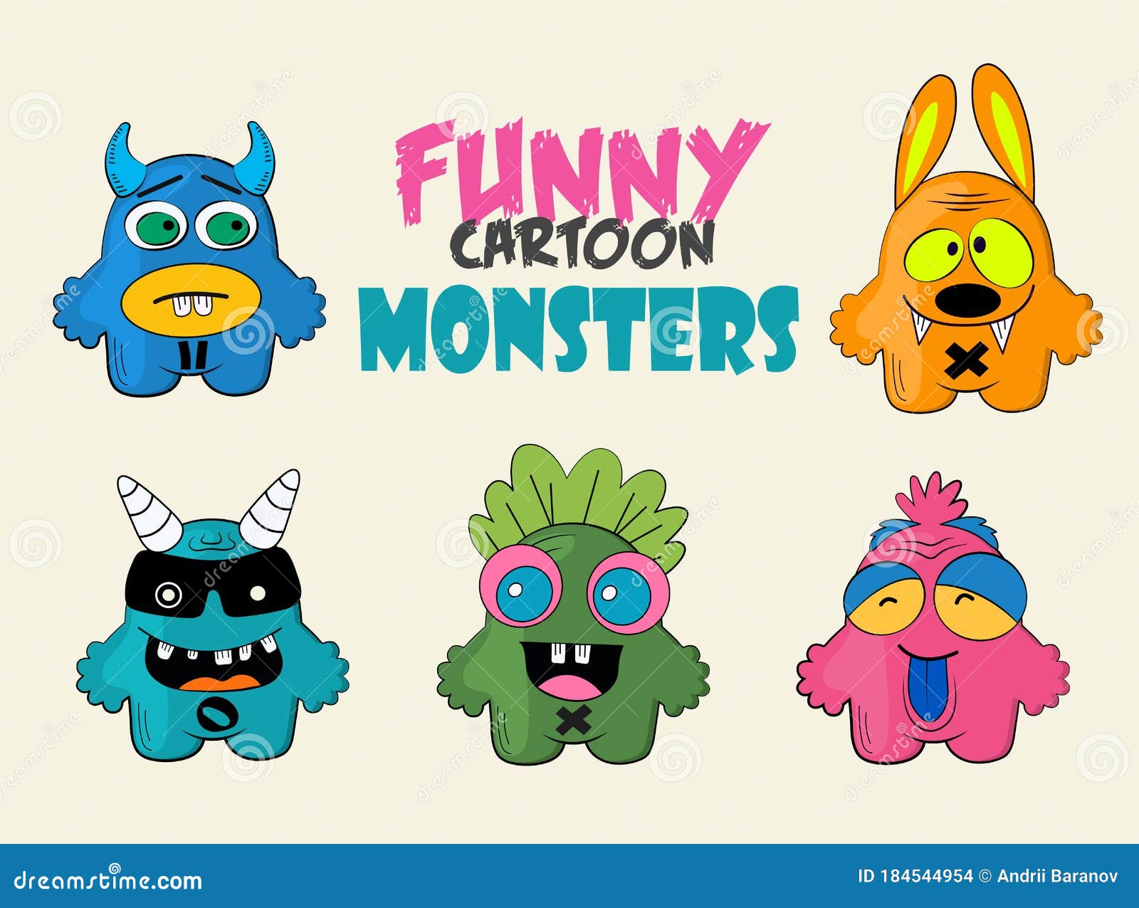 Funny Cartoon Colorful Monsters. Monsters with Emotions. Facial Expression.  Sad, Happy, Angry Faces Stock Vector - Illustration of creature, cool:  184544954