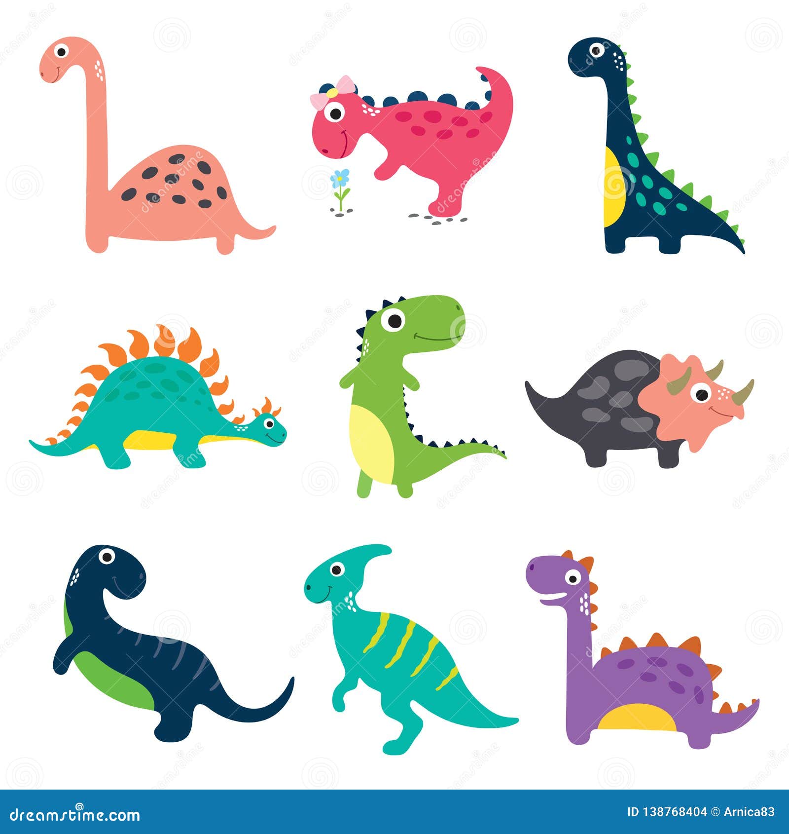 Funny Cartoon Dinosaurs Collection Stock Vector - Illustration of ...