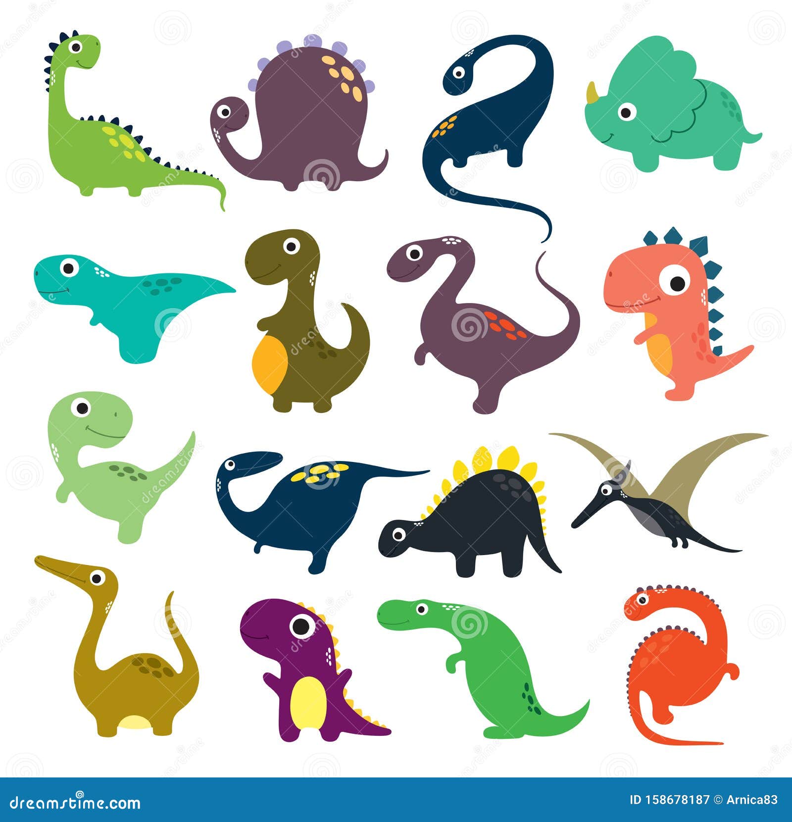 Funny Cartoon Dinosaurs Collection Stock Vector - Illustration of baby ...