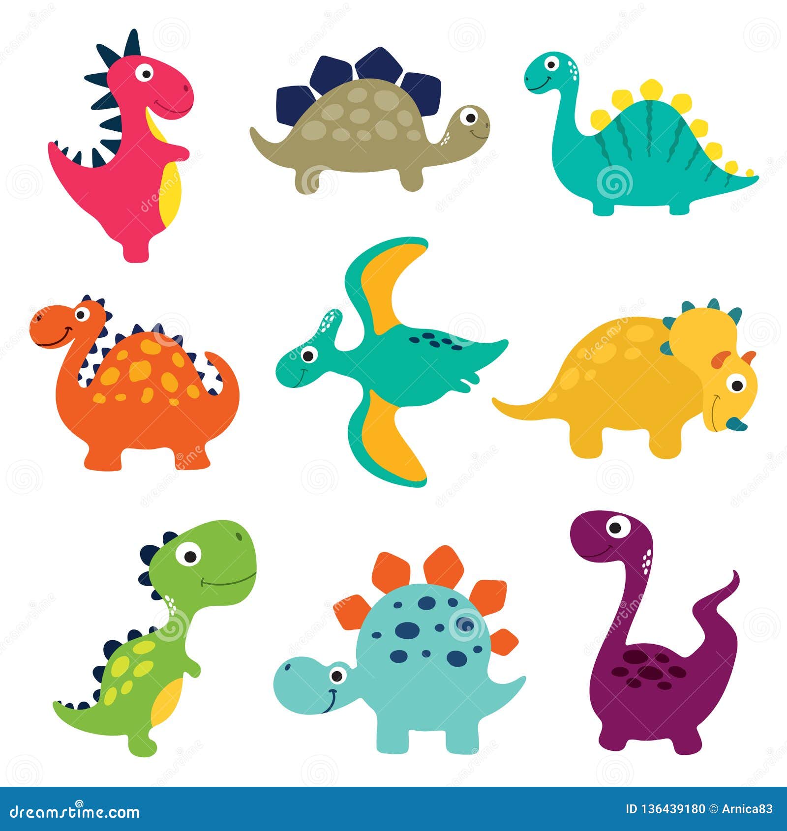 Funny Cartoon Dinosaurs Collection Stock Illustration - Illustration of ...
