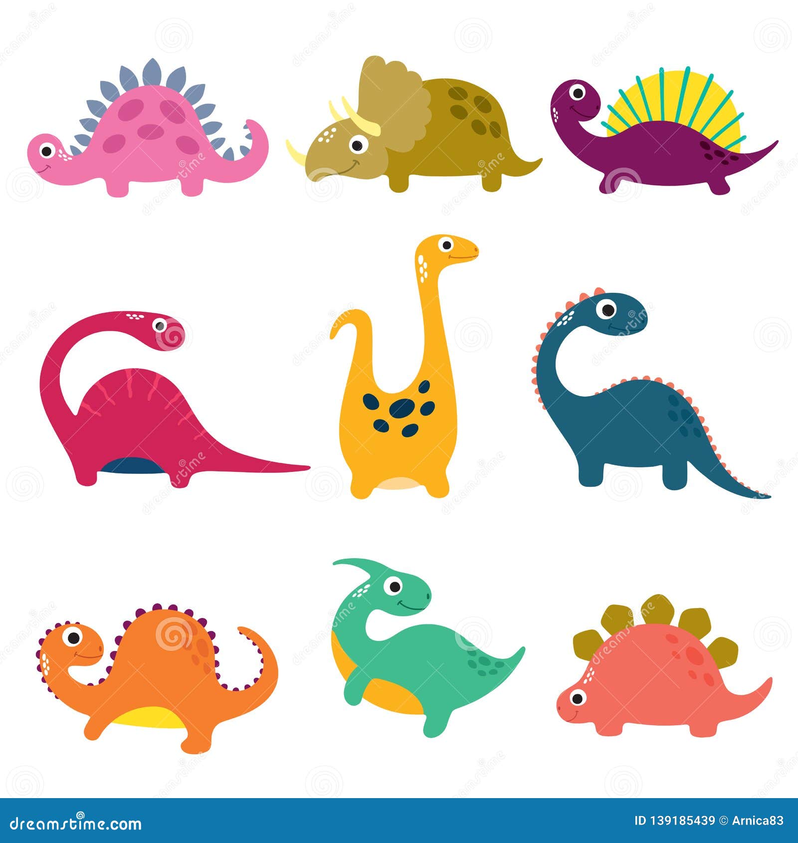 Funny Cartoon Dinosaurs Collection Stock Illustration - Illustration of ...
