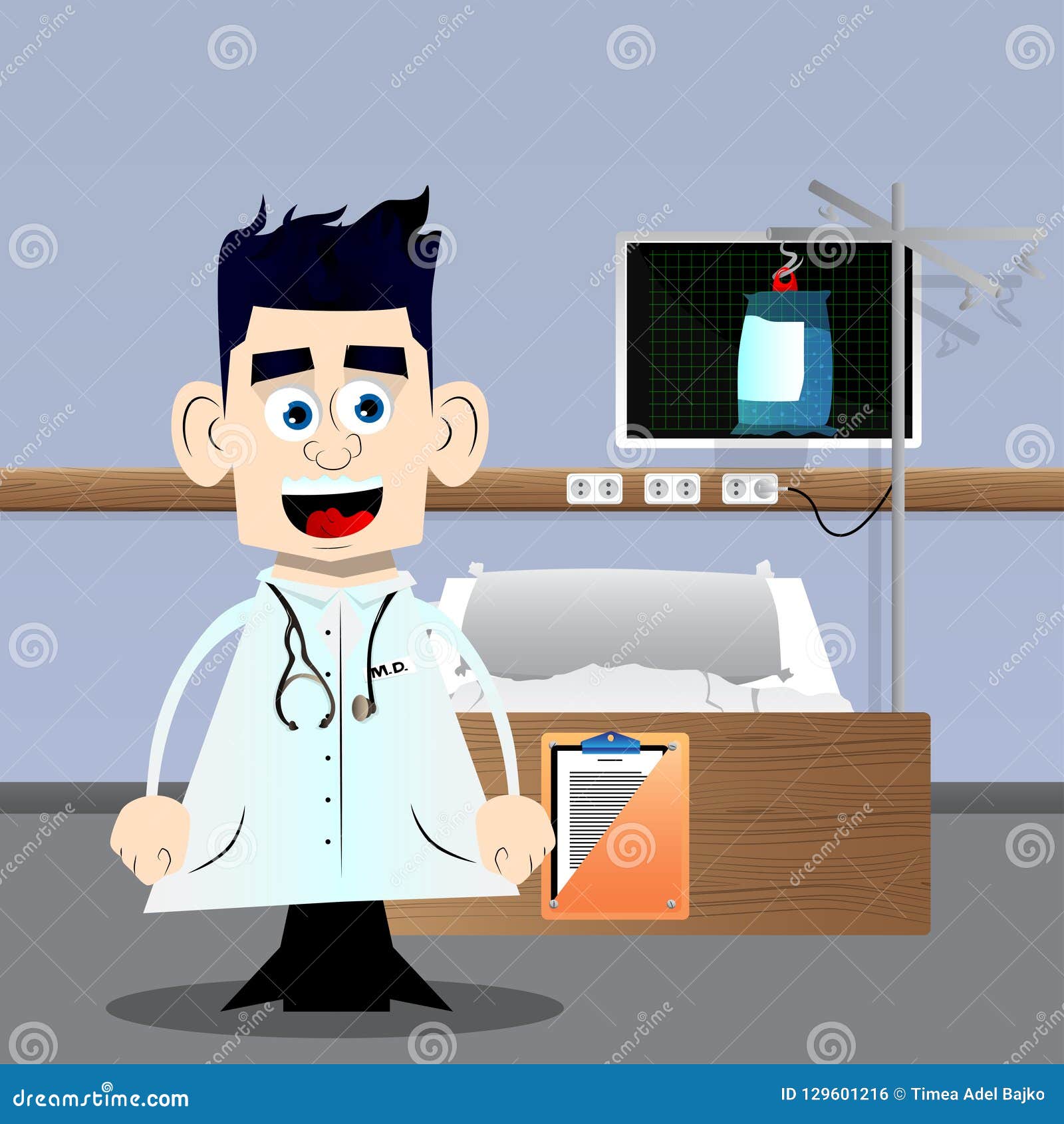 Funny and Cute Cartoon Doctor Standing. Stock Illustration ...