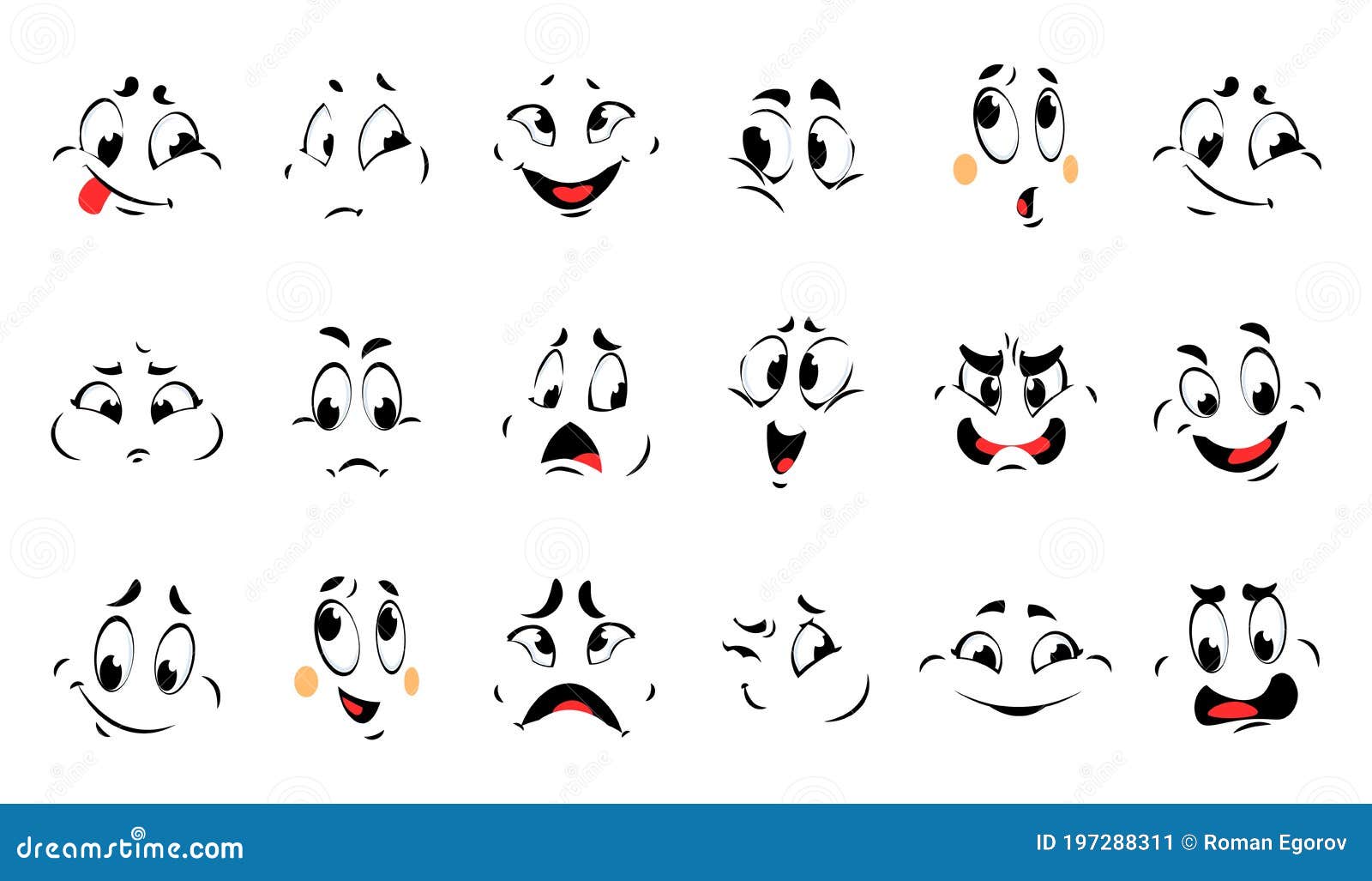 Funny Cartoon Faces. Comic Different Emotions Stock Vector - Illustration  of cheerful, group: 197288311