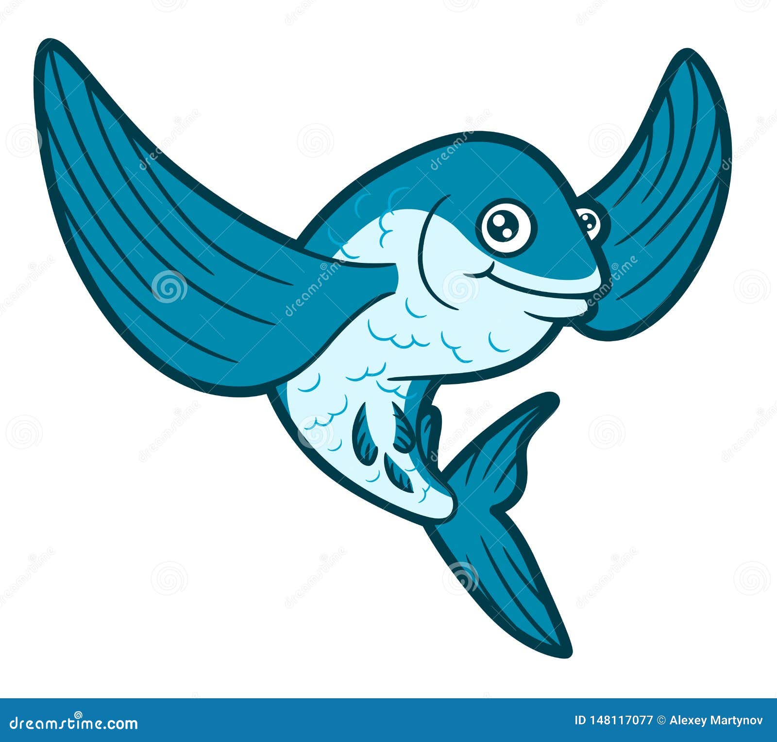 Funny cartoon flying fish stock vector. Illustration of humor - 148117077