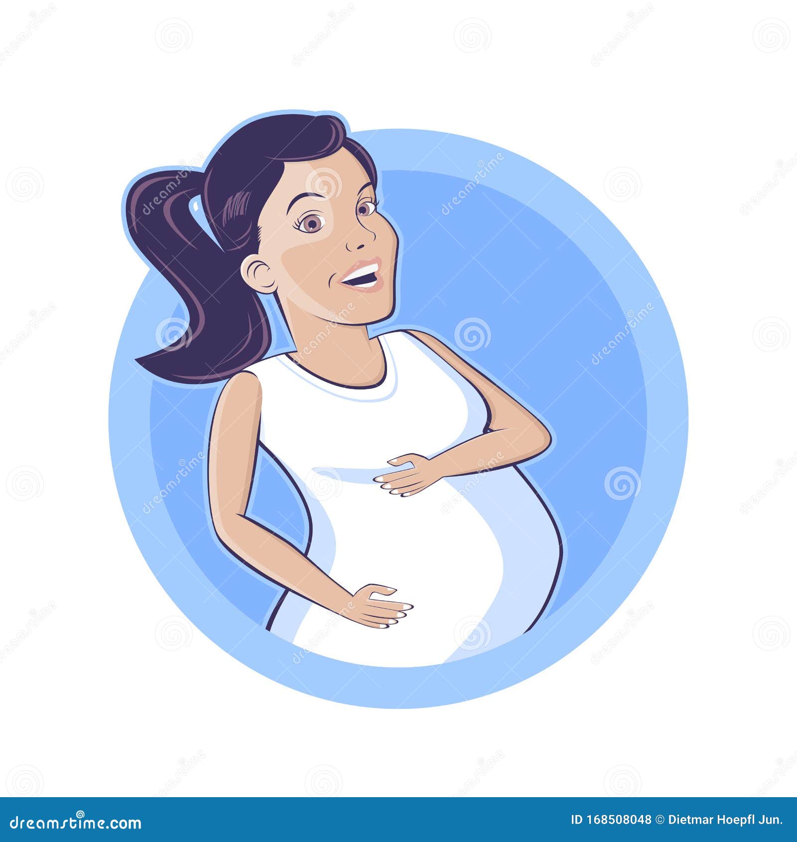 Funny Cartoon Illustration of a Pregnant Woman in a Badge Stock Vector -  Illustration of clipart, blue: 168508048