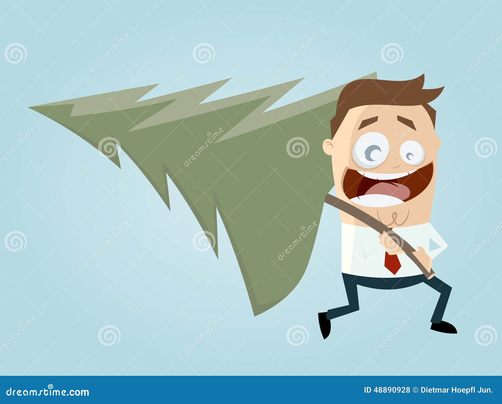 Funny Cartoon Man with Christmas Tree Stock Vector Illustration of