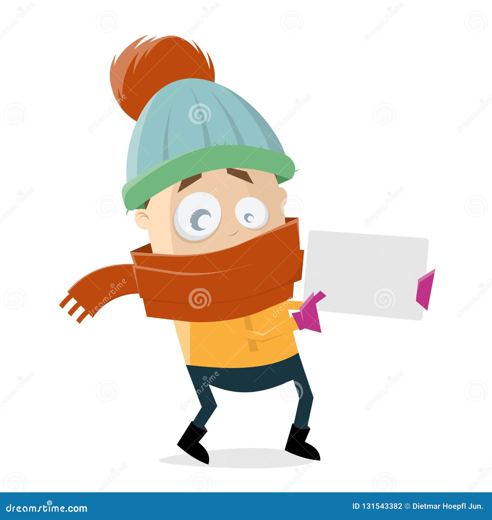 Funny Cartoon Man in Winter Clothes Holding Empty Sign Stock Vector -  Illustration of amusing, humorous: 131543382