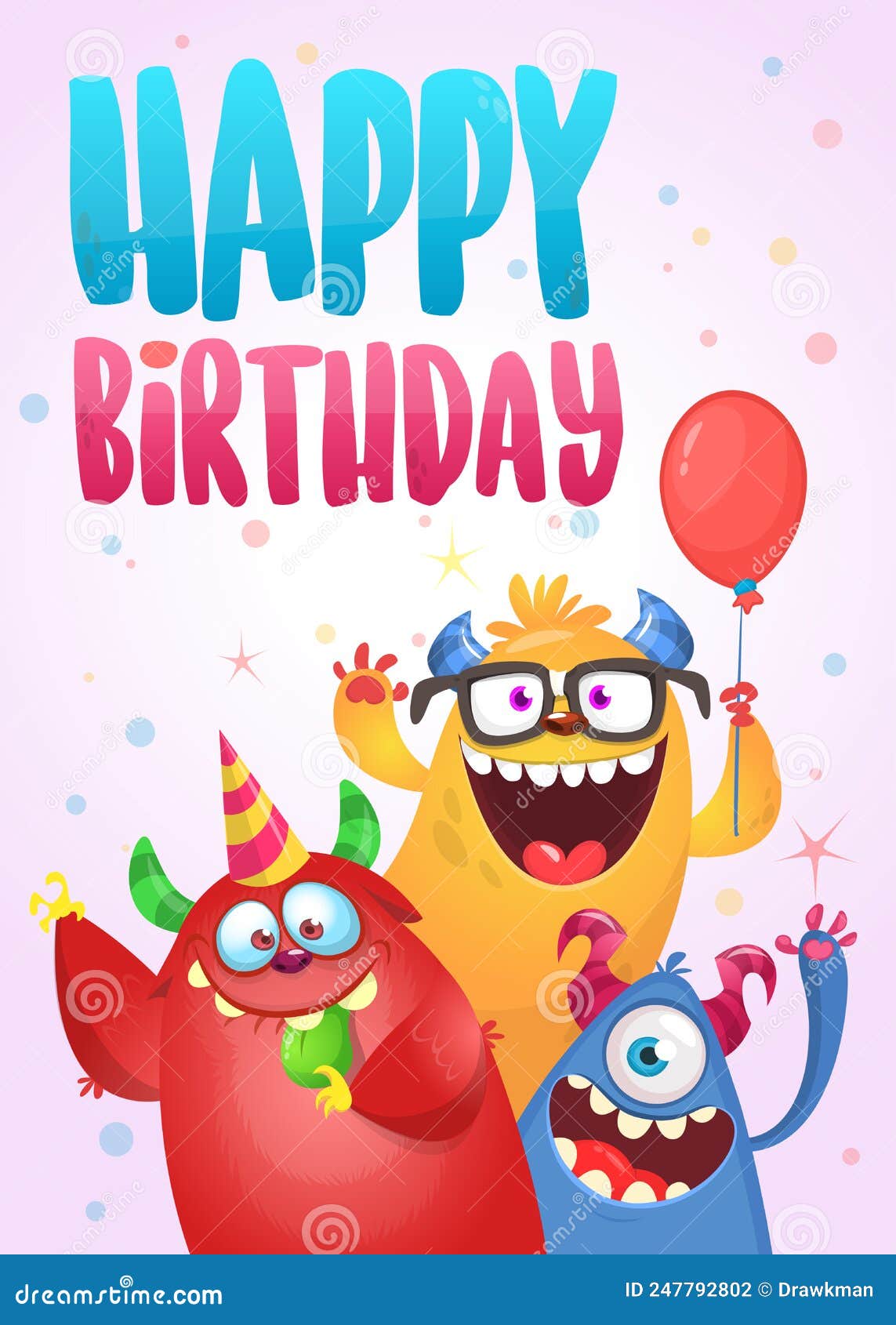 Funny Cartoon Monster Characters Set Card for Birthday Party ...