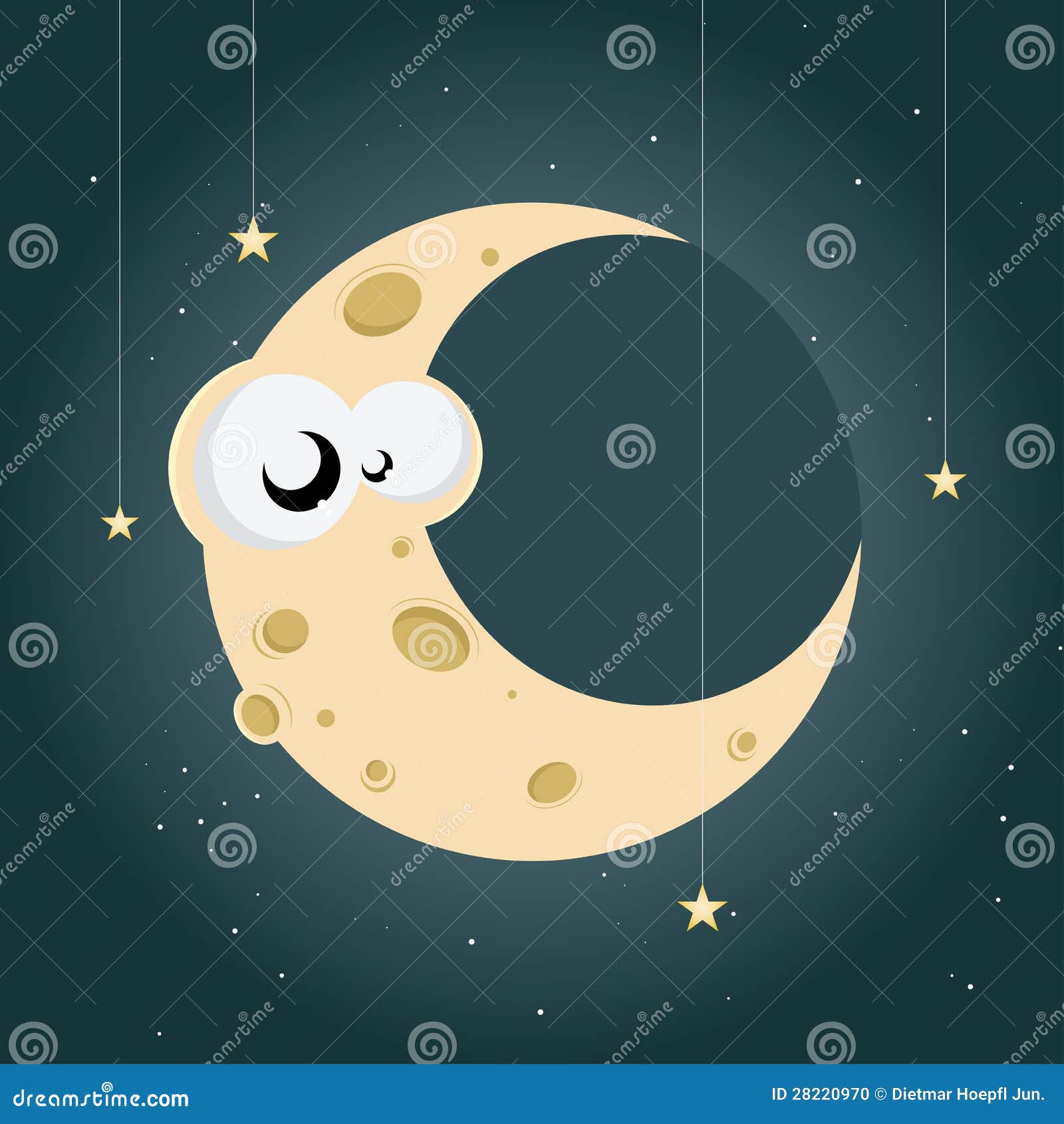 Cartoon Moon With Star And Cloud. Vector Illustration Isolated On White ...