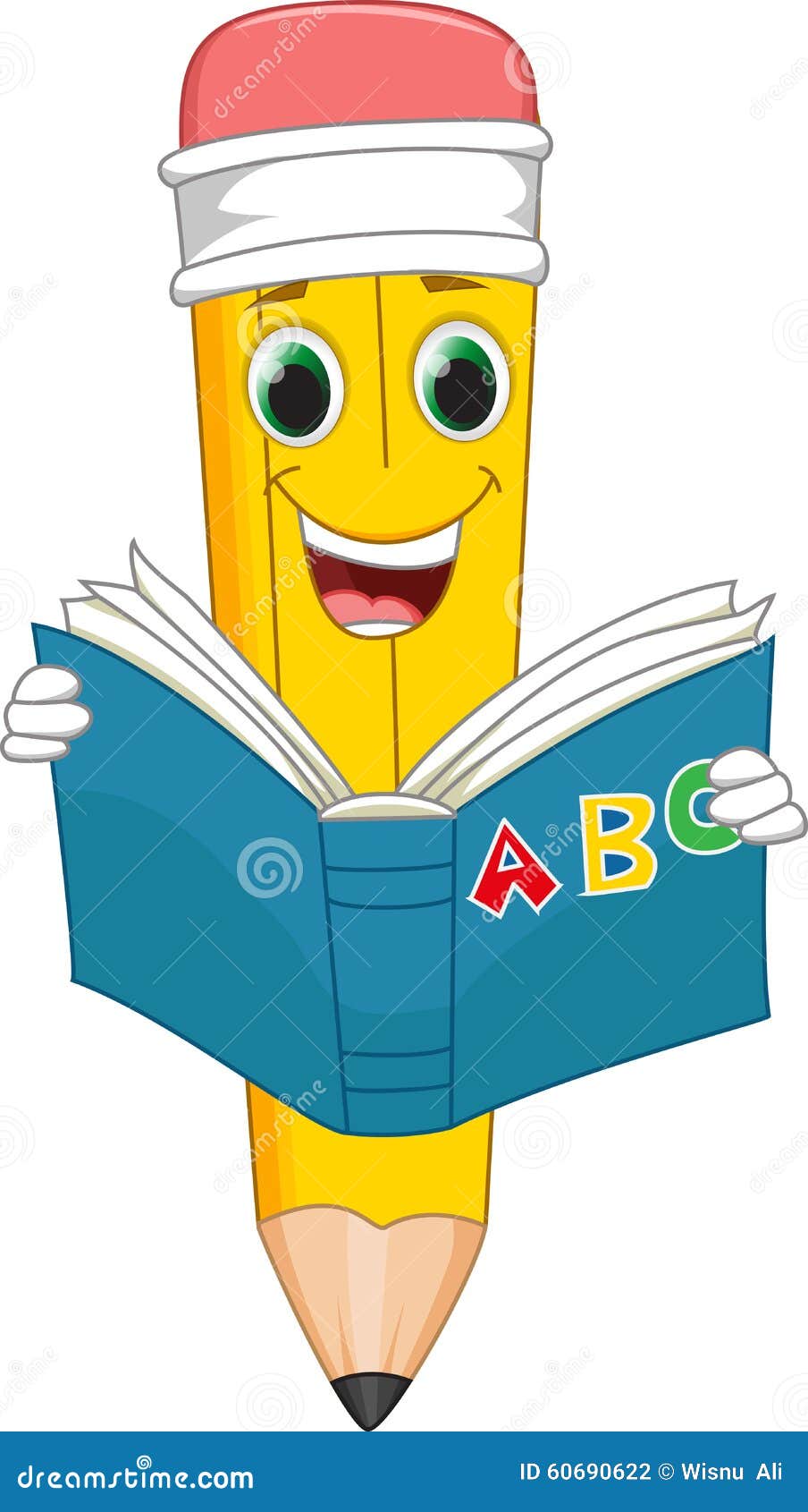 Cute Pencil Cartoon With Book Vector Illustration | CartoonDealer.com