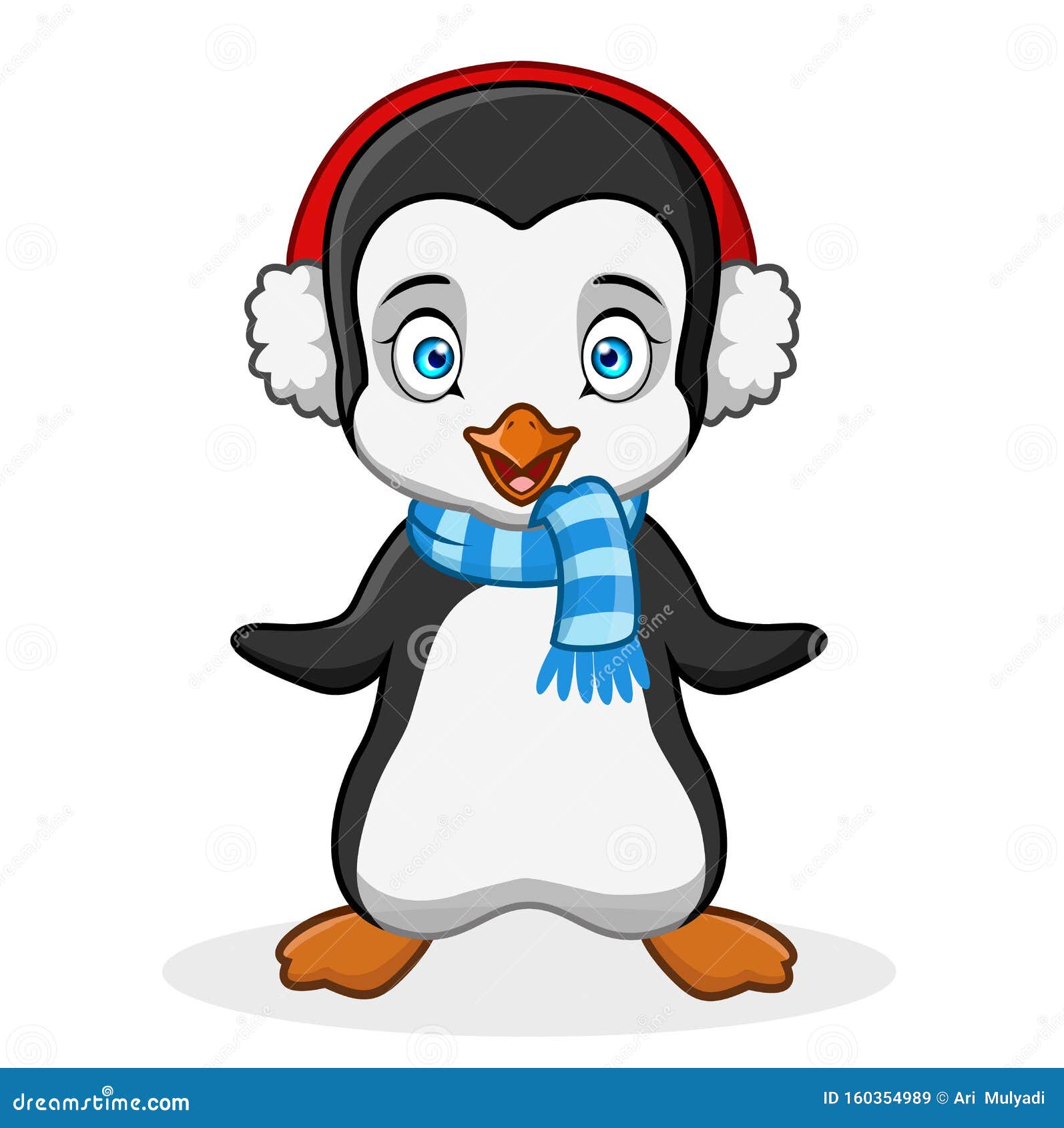 A Funny Cartoon Penguin Christmas Wearing a Scarf while Listening To Music  Using an Ear Phone. Stock Illustration - Illustration of cartoon, card:  160354989