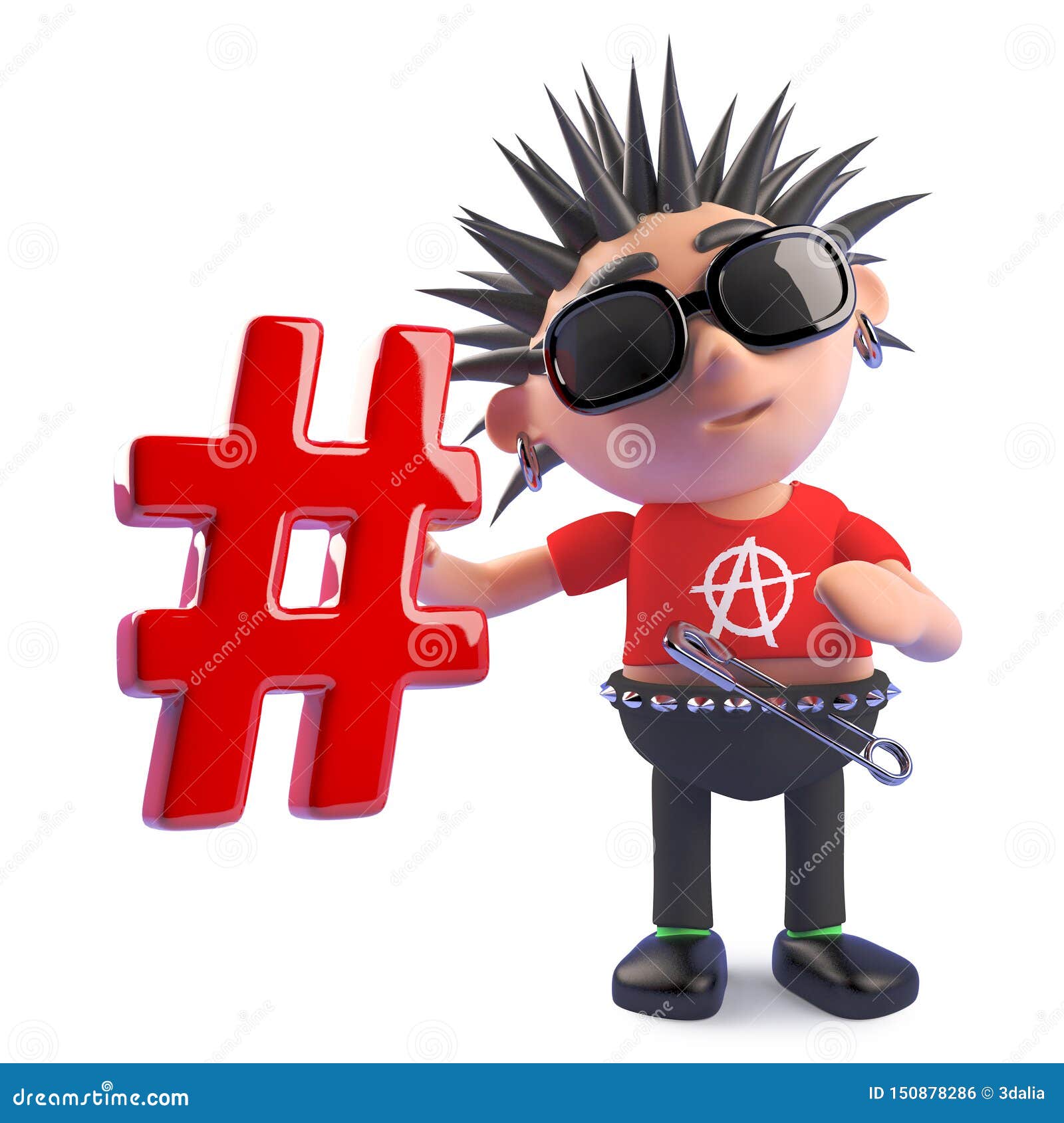 Funny Cartoon Punk Character Holding a Hashtag Symbol, 3d Illustration  Stock Illustration - Illustration of graphic, attitude: 150878286