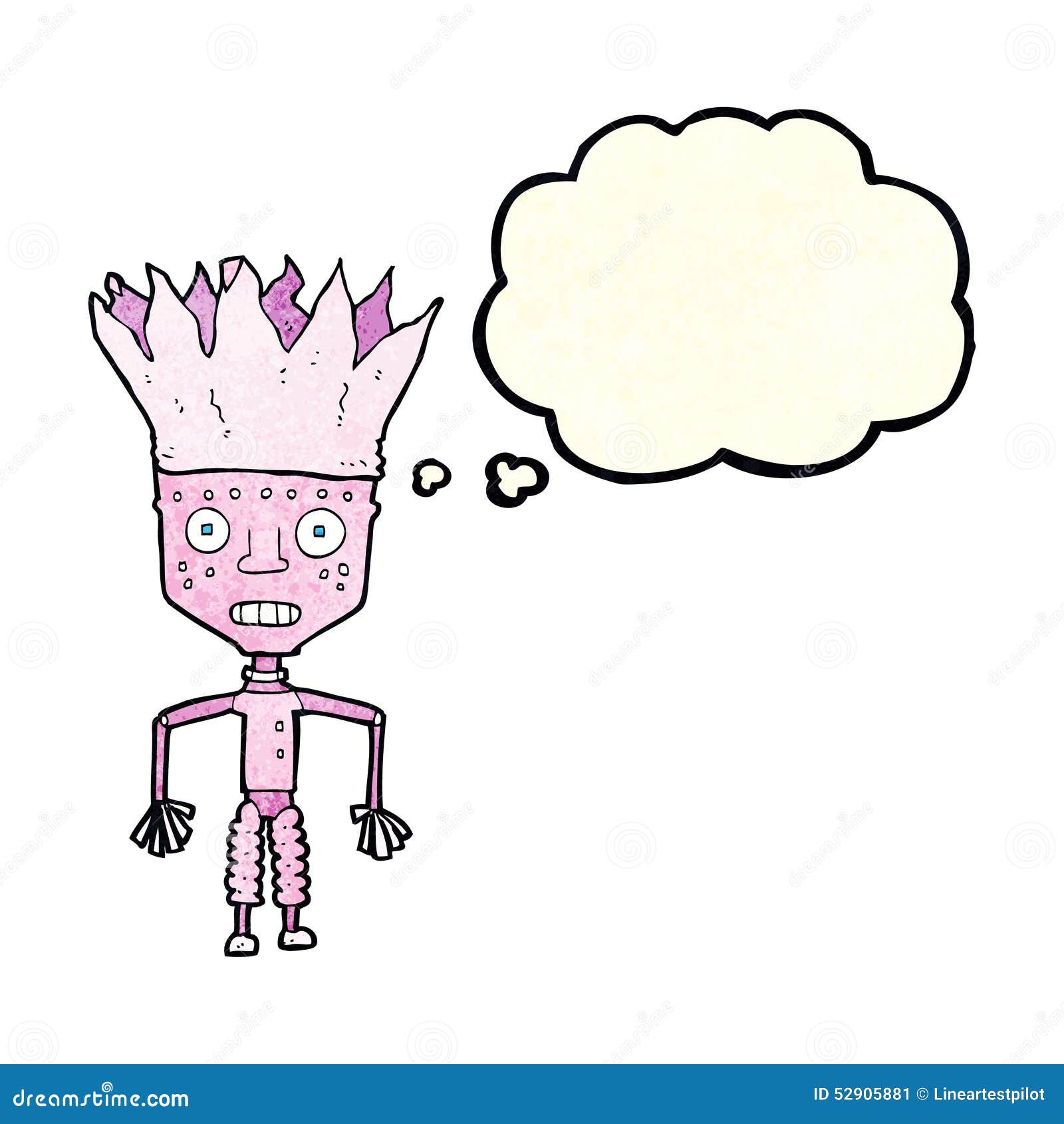 funny cartoon robot wearing crown with thought bubble