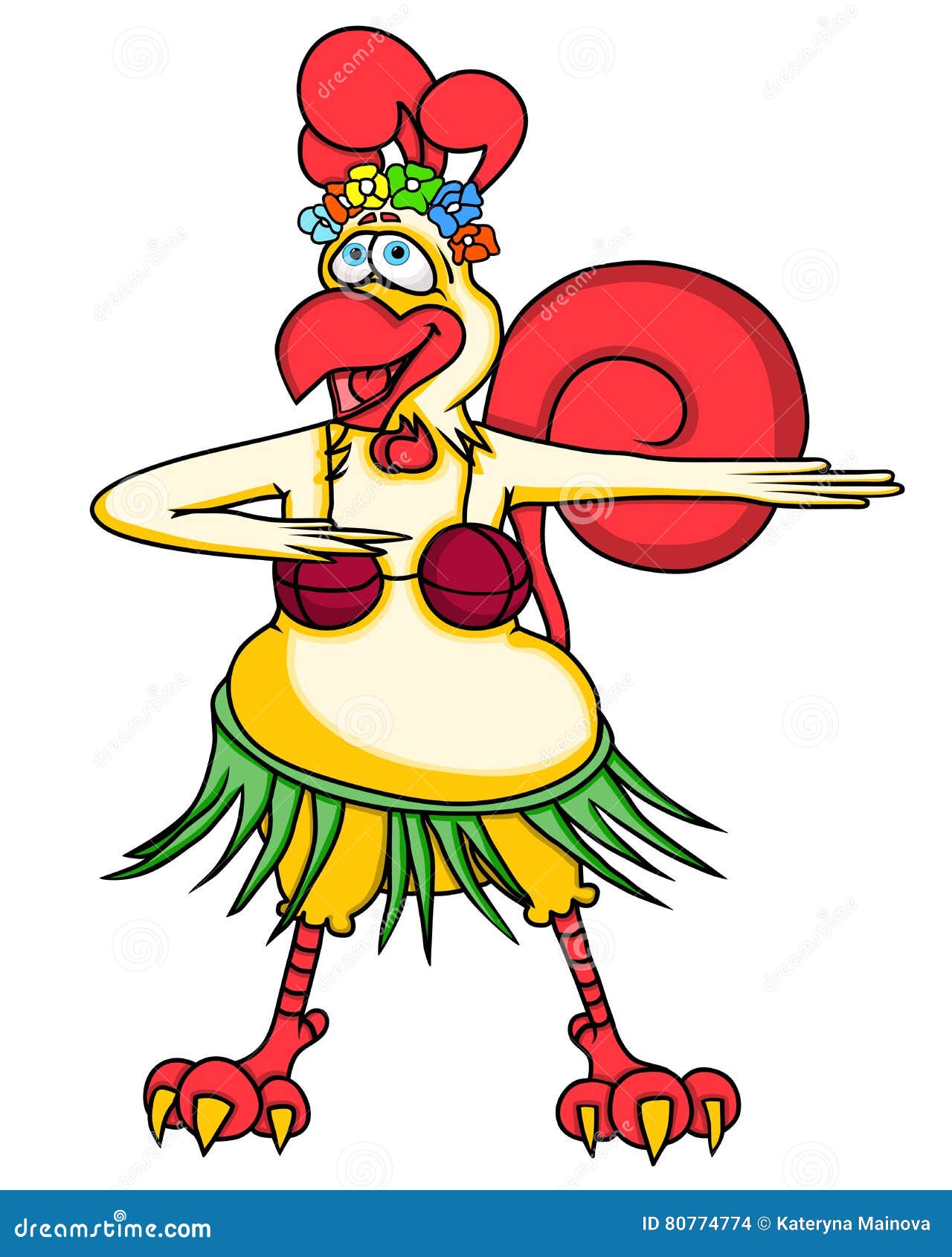 Funny Cartoon Rooster Dancing Hawaiian Dance. Stock Vector - Illustration  of weekend, flowers: 80774774