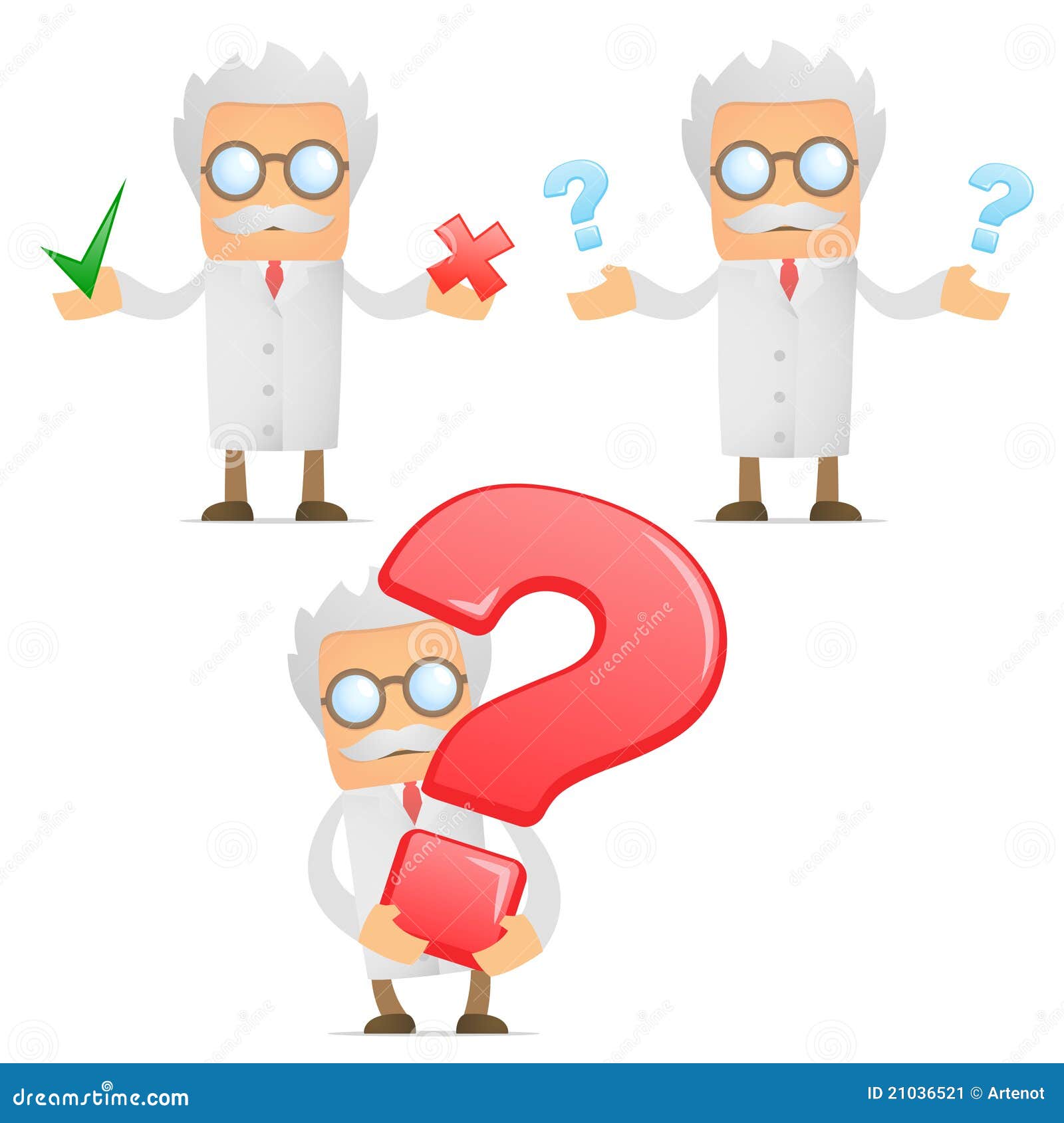 funny cartoon scientist with a question mark
