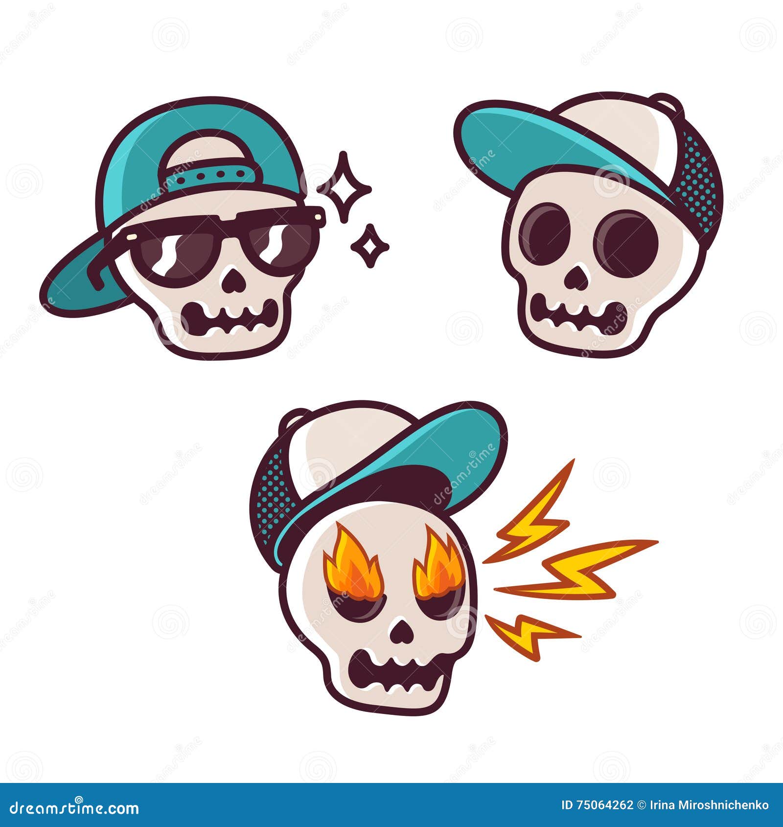 Funny cartoon skull set stock vector. Illustration of design - 75064262