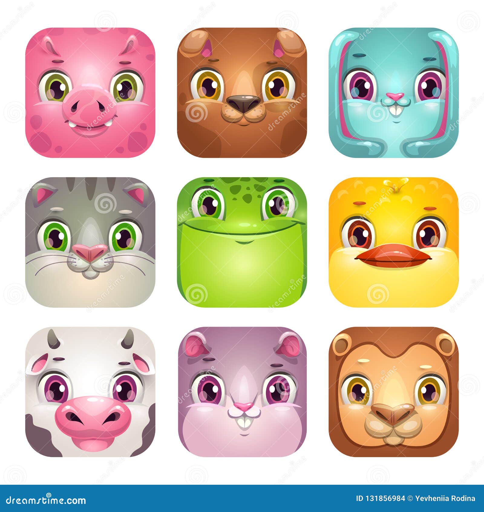 Funny Cartoon Square Animal Faces. App Icons Set for Childish Game Logo  Design Stock Vector - Illustration of childish, mouse: 131856984
