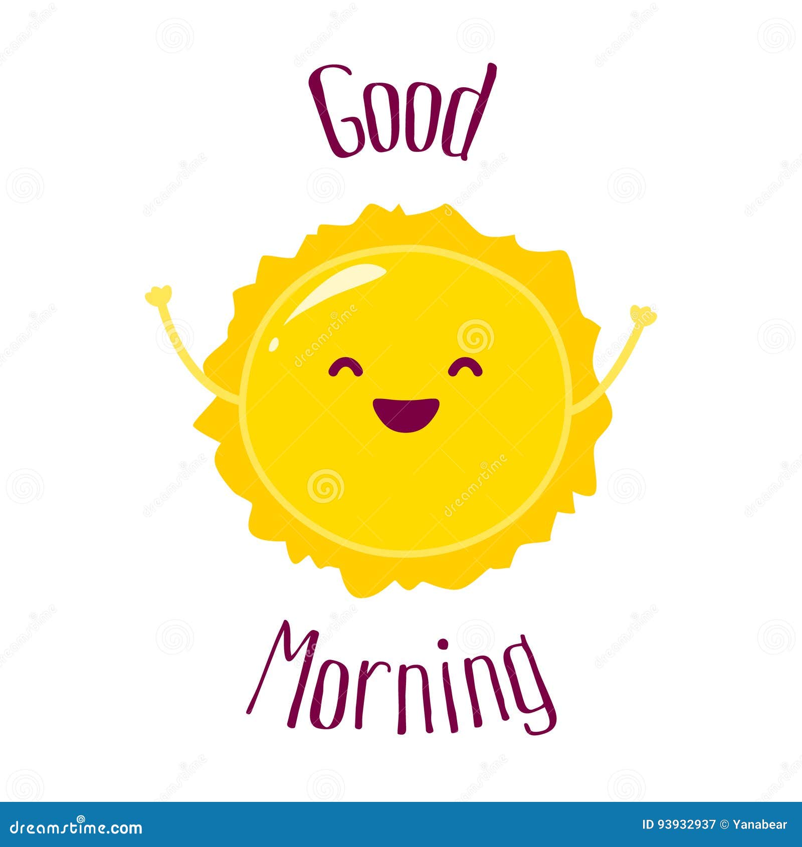 Funny Cartoon Sun Raises Hands Up and Smiles. Good Morning Card ...