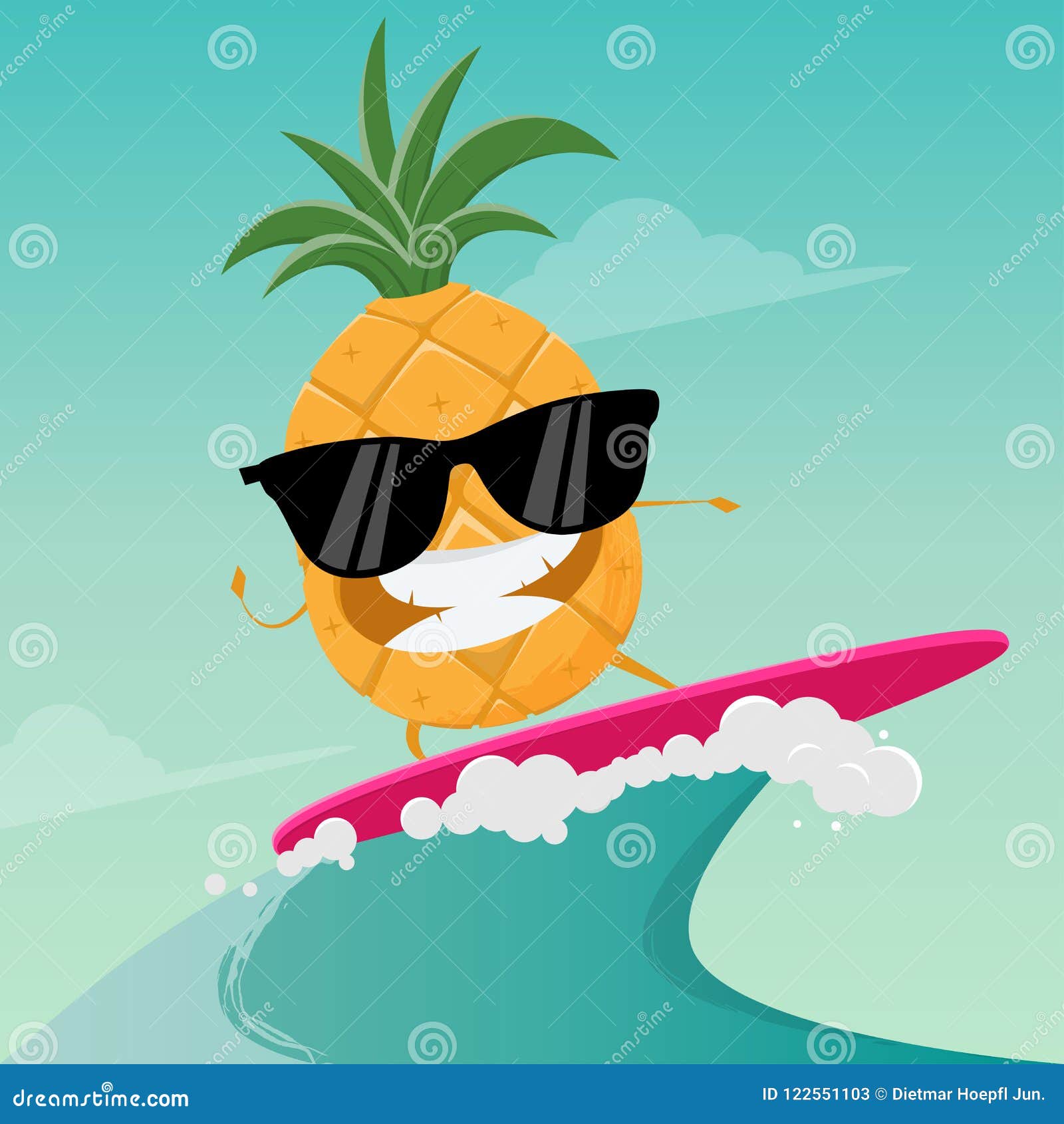 Funny Cartoon Of A Surfing Pineapple Stock Vector ...