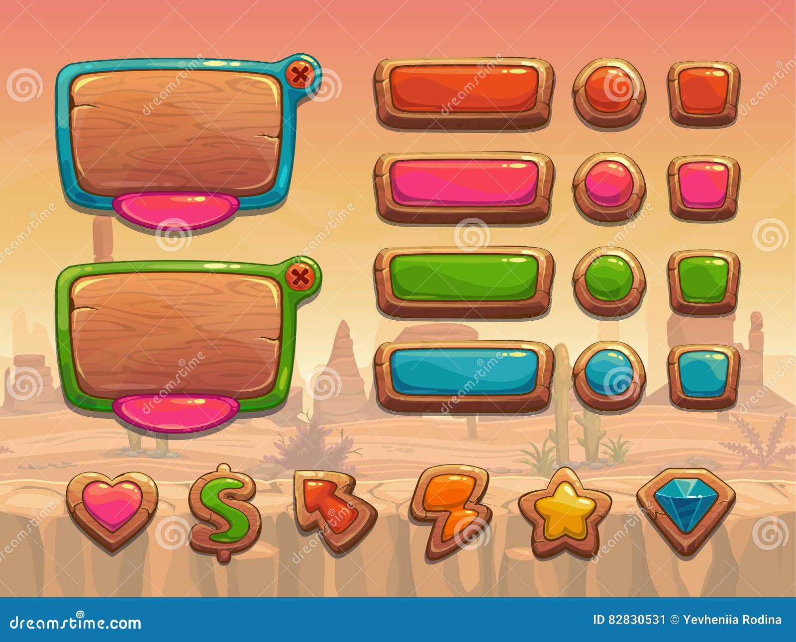 Funny Cartoon Wooden User Interface Assets. | CartoonDealer.com #82830531